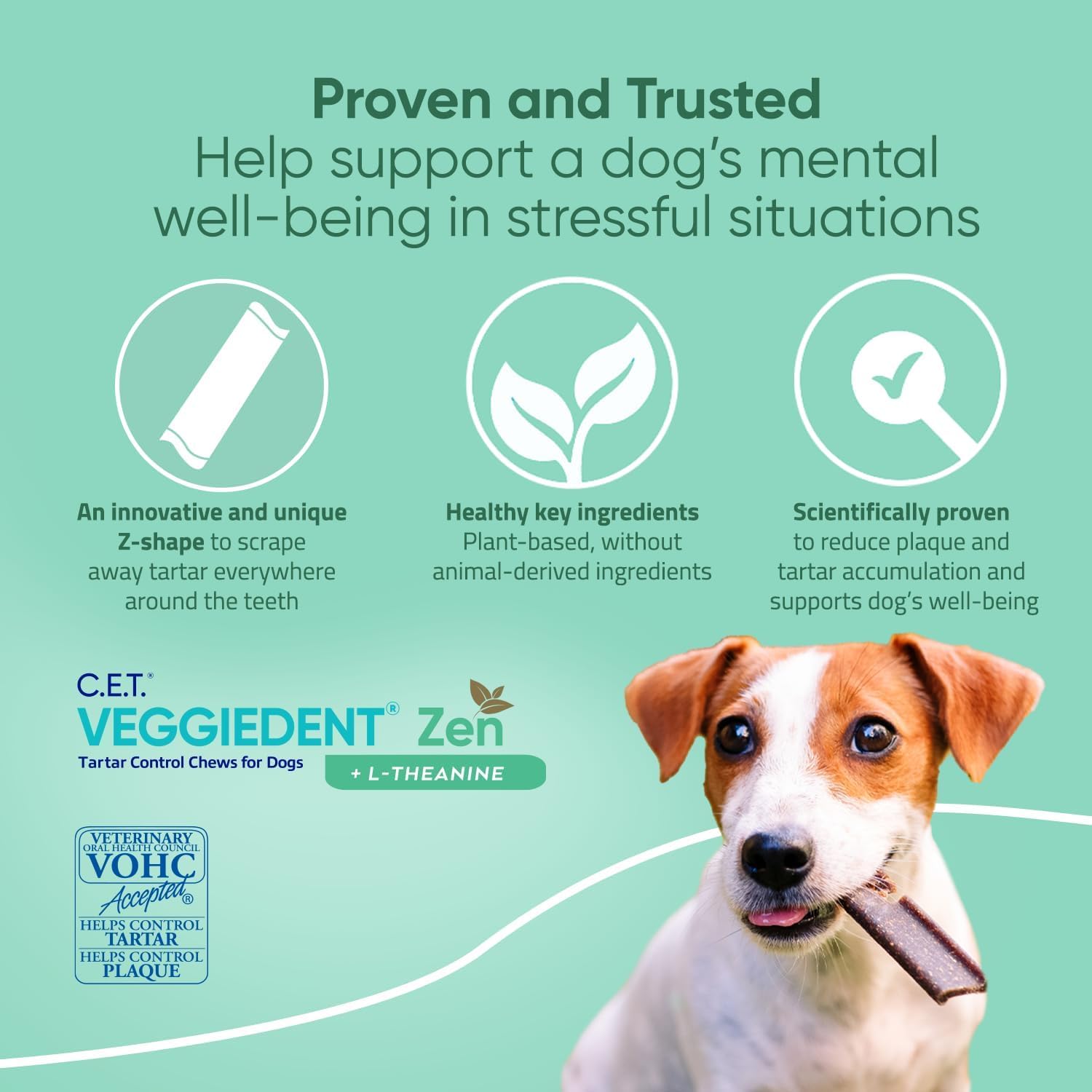 Virbac C.E.T.® VEGGIEDENT® Zen Tartar Control Chews for Dogs - Multifunctional to Support Mental Well-Being, VOHC Approved - Extra Small Under 11lbs - image 6