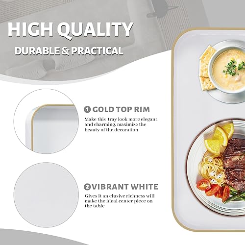 Miniatura 10 de MAONAME Bandeja decorativa redonda dorada de 13 pulgadas para mesa de café, moderna bandeja para servir con asas, bandeja otomana de plástico,