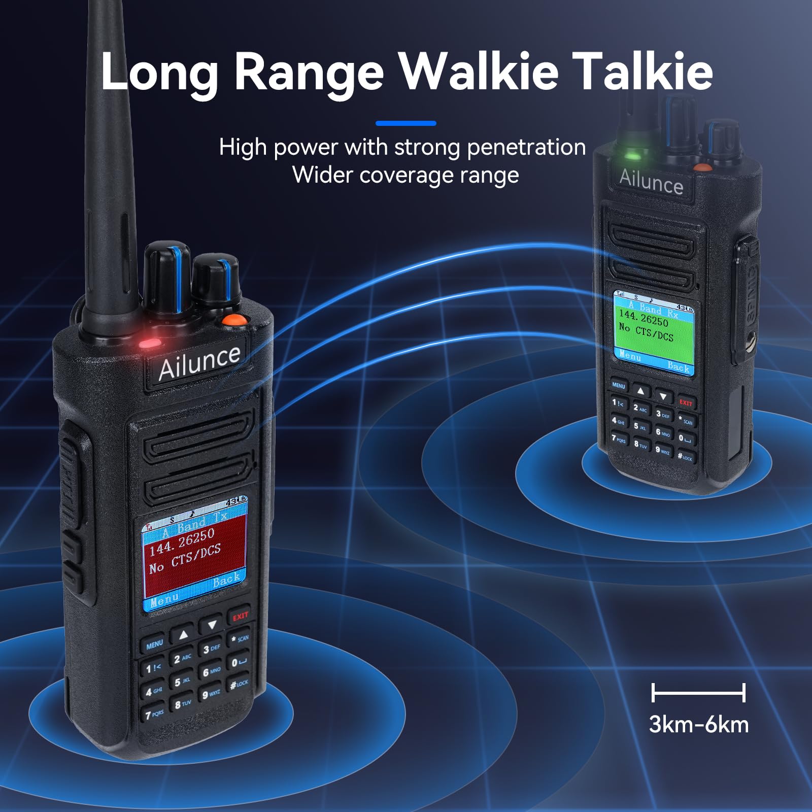 Retevis Ailunce HD2 DMR Radio, Talkie Walkie Longue Portée | sans Fil 5.0, Double Bande Walkie Talkie, Etanche IP67, Batterie 3200mAh Radio Amateur pour Evénement Amateur
