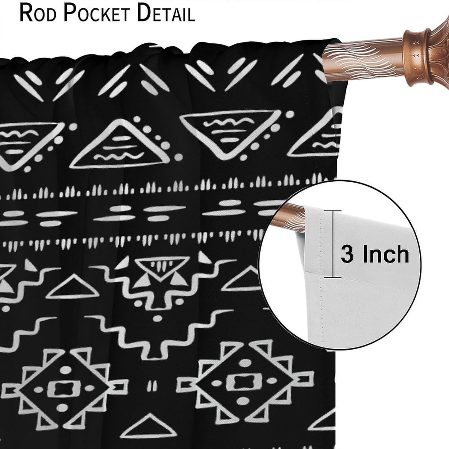 Aztec Blackout Curtains Tribal Navajo Geometric Vintage Black White Art Print for Bedroom Living Room Decor Rod Pocket Window Drape 42x54in, Style-7