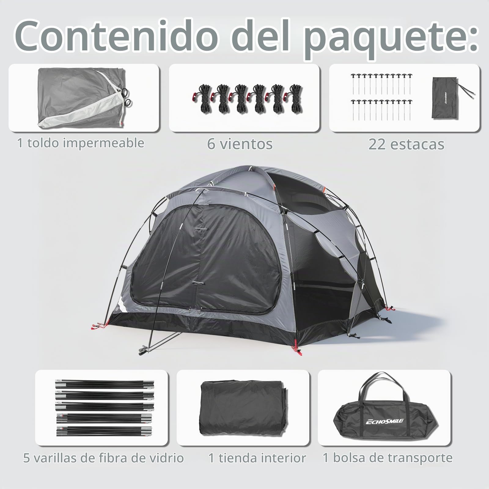 EchoSmile Tienda de campaña para 3 personas, espaciosa cúpula para 3-5 personas, con espacio ampliable, tienda de campaña para picnic, senderismo y actividades al aire libre