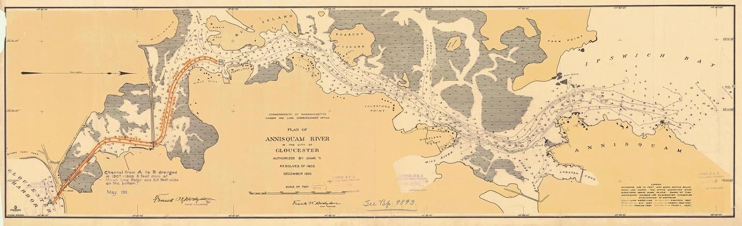 Historic Pictoric Annisquam River Gloucester MA 1903 Nautical Chart Print - 44in x 14in