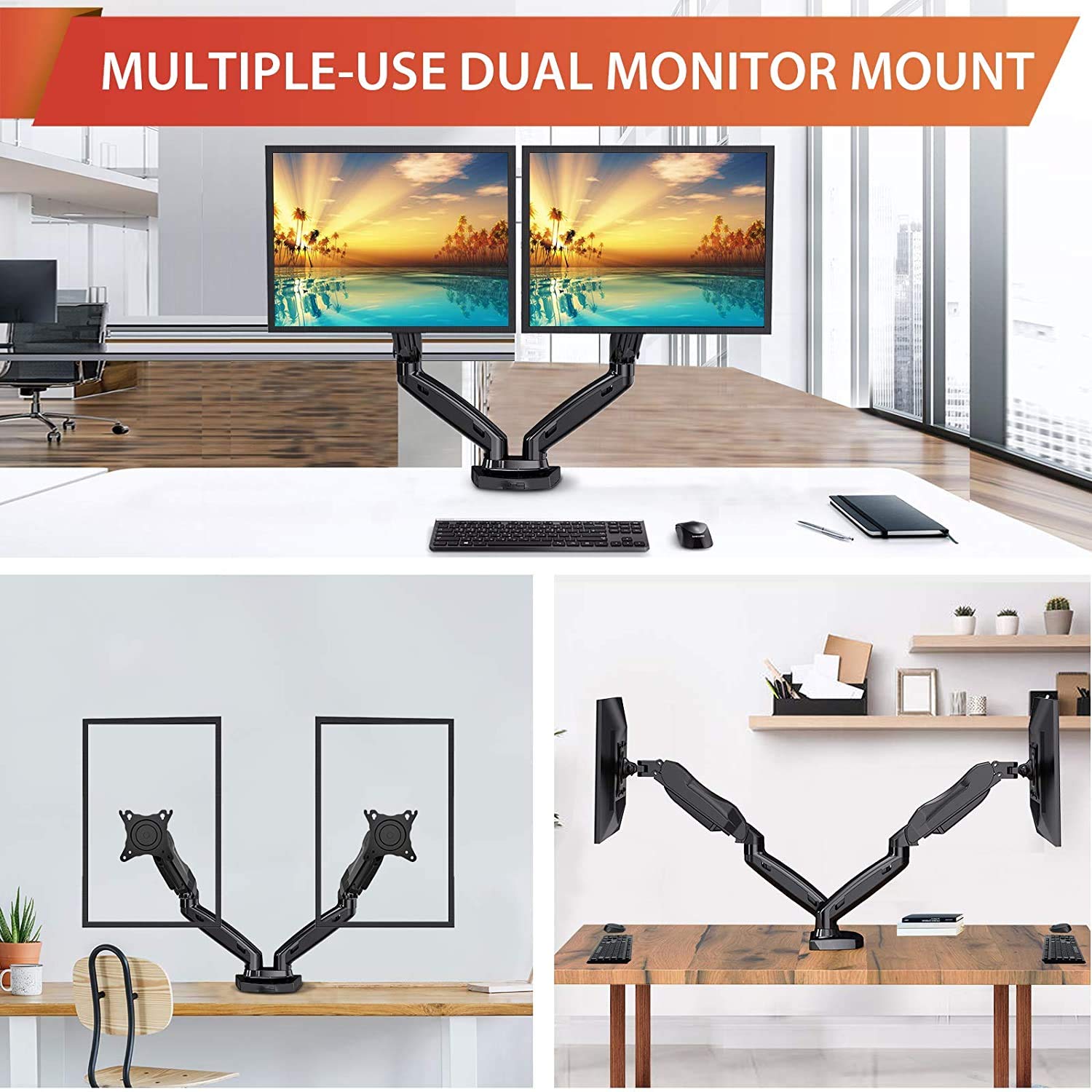 ErGear Dual Monitor Stand, Dual Monitor Mount for 1330 inch Screens up