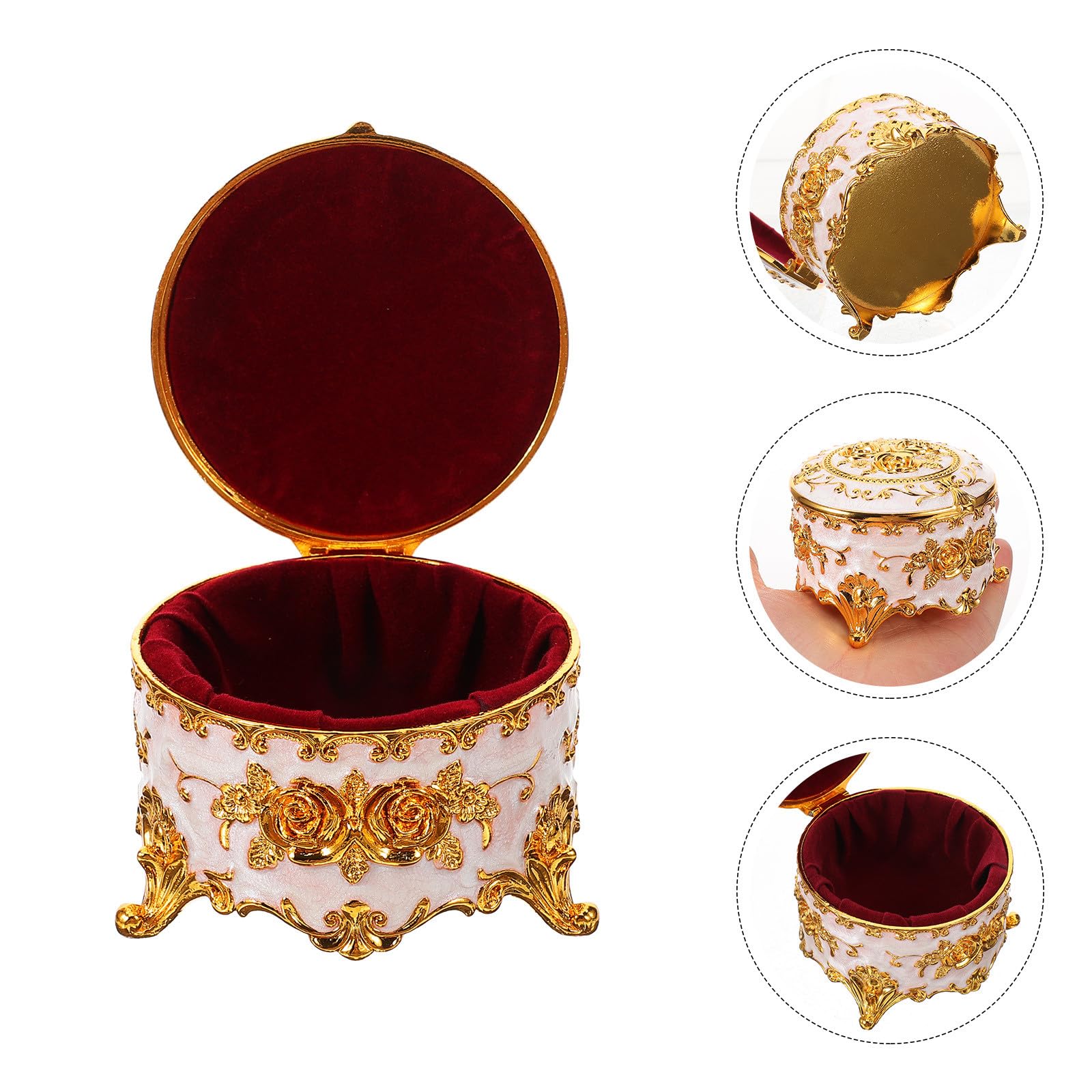 jojofuny Schmuckkästchen mit Rostbeständigem Design Elegantes und Zinklegierung Rundes Multifunktionale Dekorativem Rosenmuster Schmuckaufbewahrung für Zuhause und Reisen