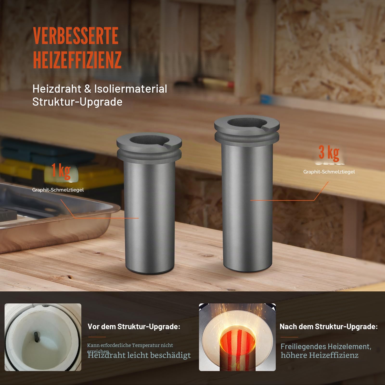 VEVOR Goldschmelzofen 1350 W, Elektrischer Digitaler Schmelzofen, 1150 ℃, elektrischer Schmelzofen mit 1 kg & 3 kg Graphittiegeln zum Schmelzen von Gold, Silber, Kupfer, Aluminium usw. Schwarz