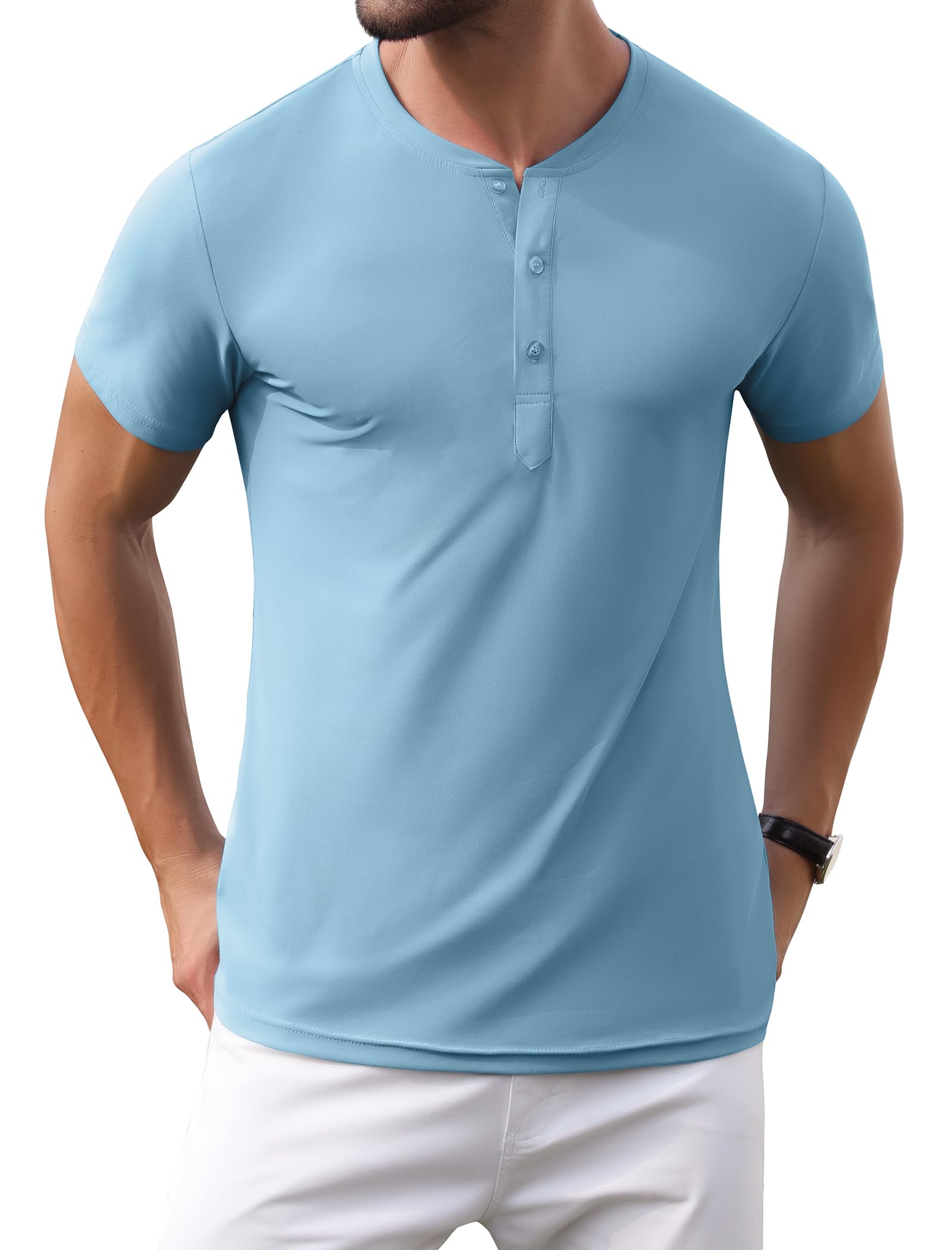 PEGENO Men's Henley Shirts Short Sleeve Moisture Wicking Quick Dry Casual Workout Athletic Golf Shirts