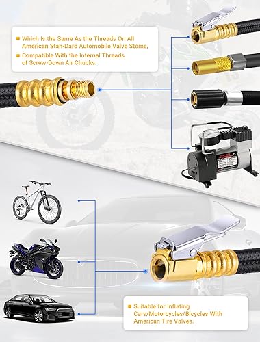 Miniatura 5 de Tubo de extensión de inflado de neumáticos de 12 pulgadas, adaptador de manguera de portabrocas con válvula Presta para compresor de aire de inflado