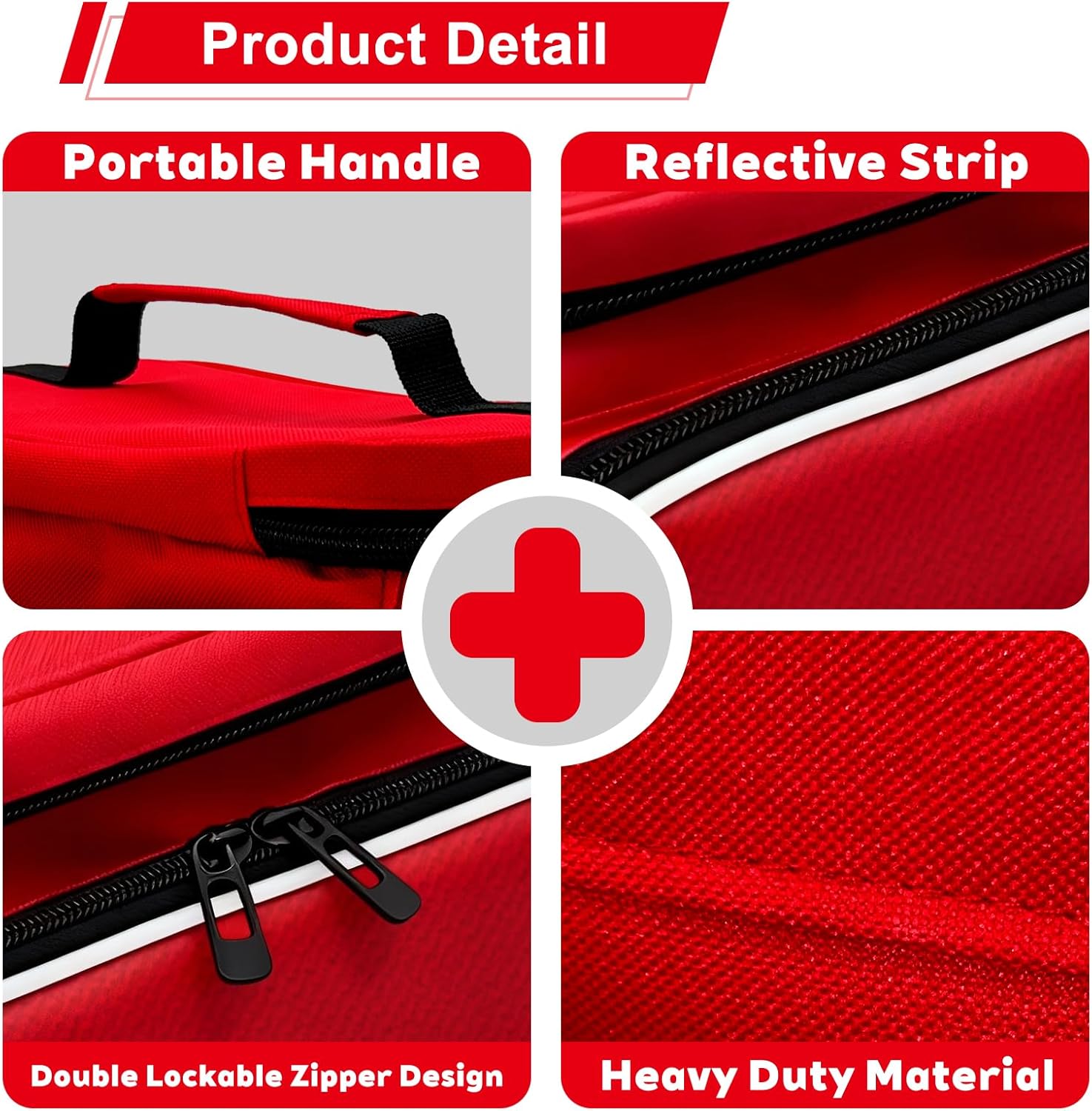 Large Empty First Aid Kit Bag - Medical Organizer Pouch for Medical Supplies, Portable Red First Aid Storage for Car, Travel, Camping, Hiking, Office & School (Red, Bag Only)