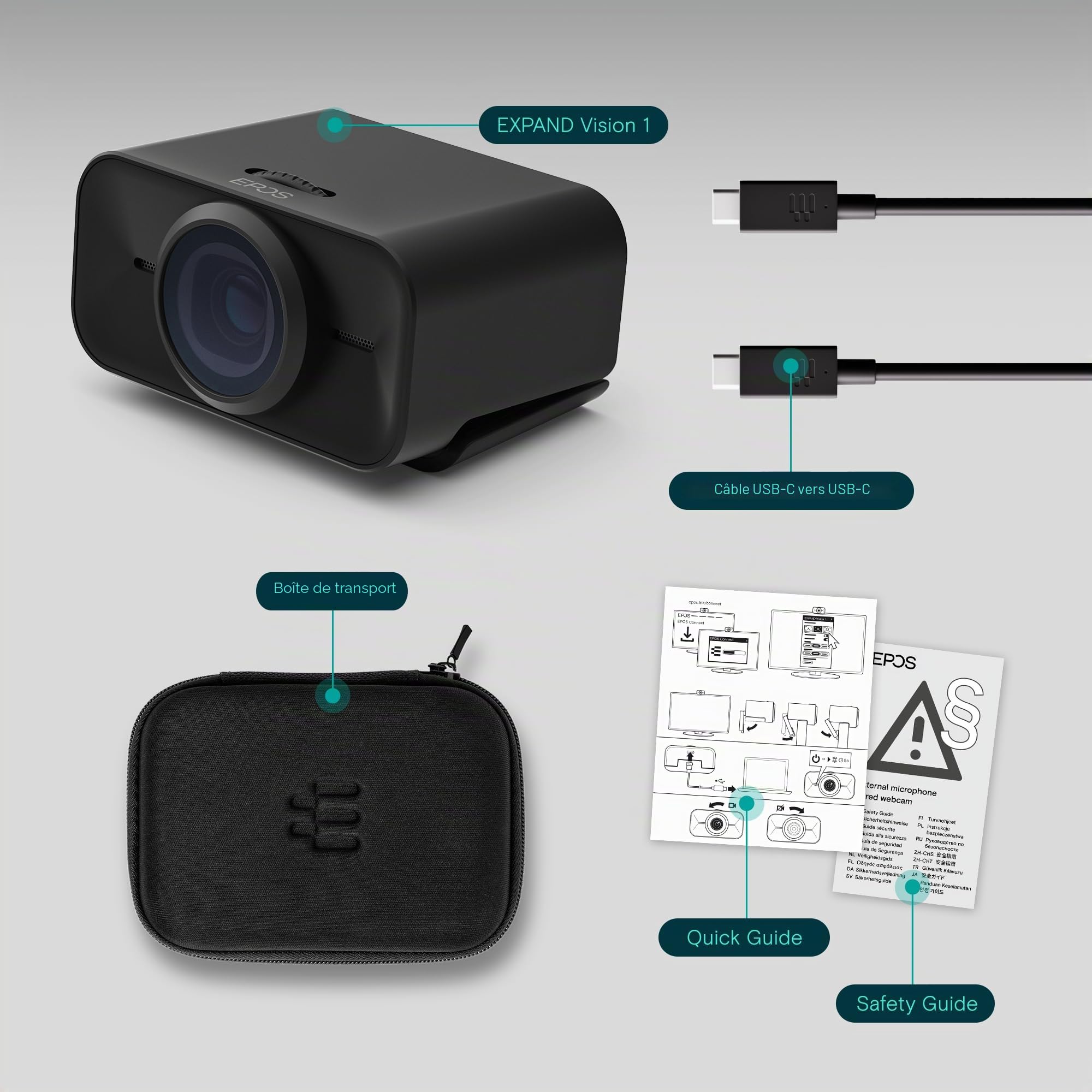 EPOS Expand Vision 1, Webcam USB 4K Microsoft Teams et Zoom certifiée avec Microphone antibruit, Installation Facile, Portable pour PC et réunions, vidéo HD, Webcam pour vidéoconférence et Entreprise