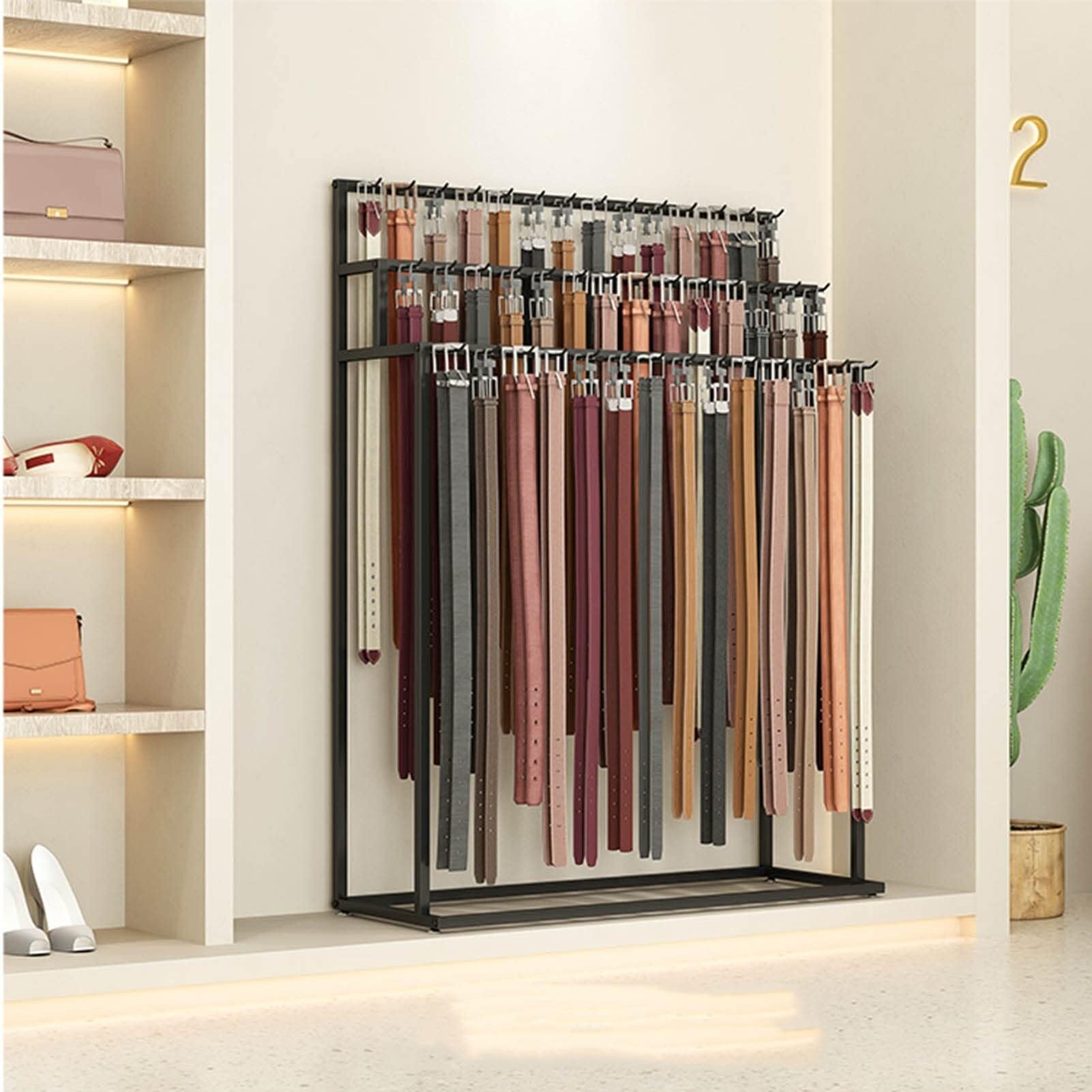 Gürtelständer for Bekleidungsgeschäfte, dreistöckiger mit Hängestange, kommerzieller Schmuckständer