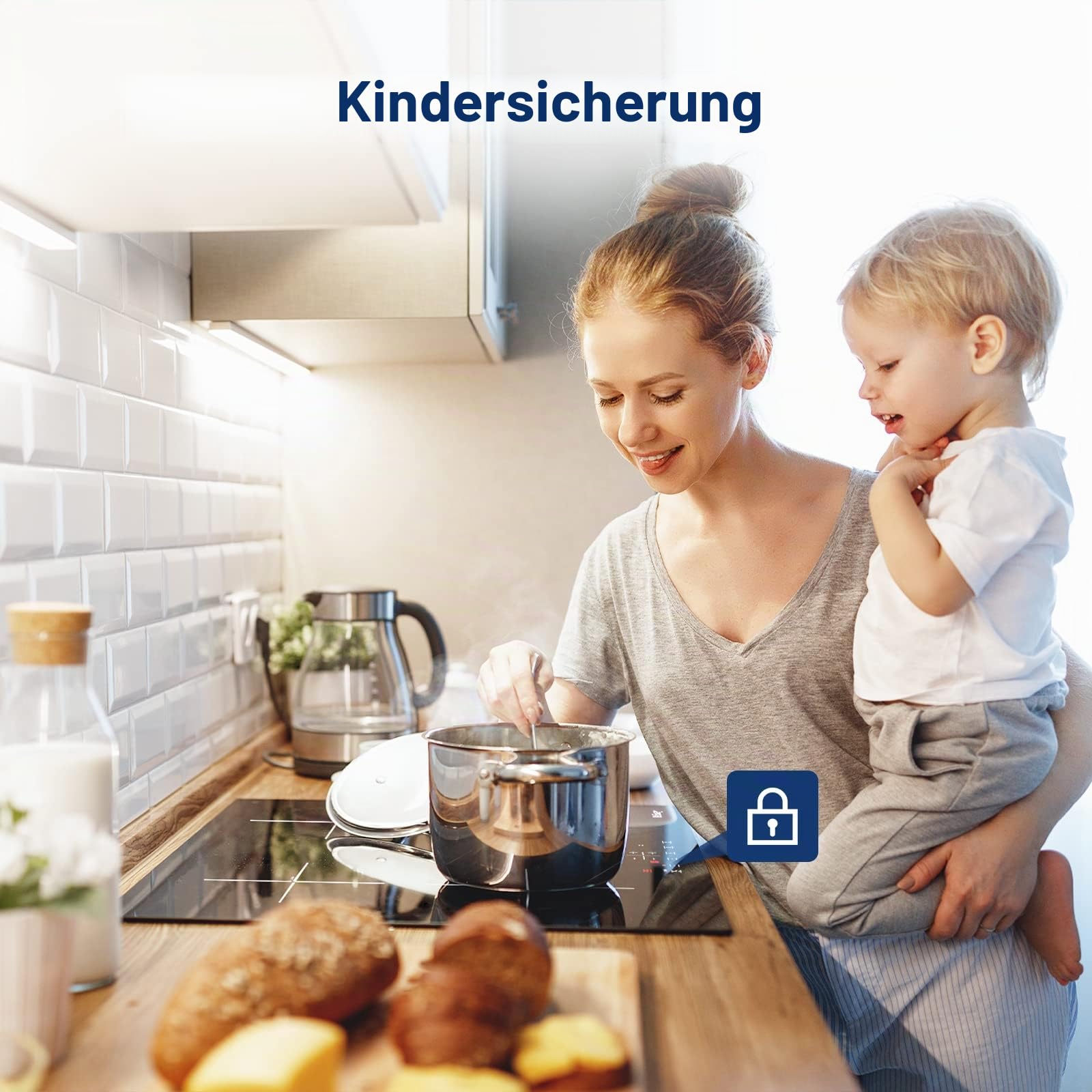 Induktionskochfeld, IsEasy Einbau Induktionskochplatte, 4 Zonen/6800W/60cm, Autark induktionskochfeld mit Berührungssteuerung, Überhitzungsschutz, 9 Heizstufen &1-99Min Timer, Boost-Funktion, Schwarz