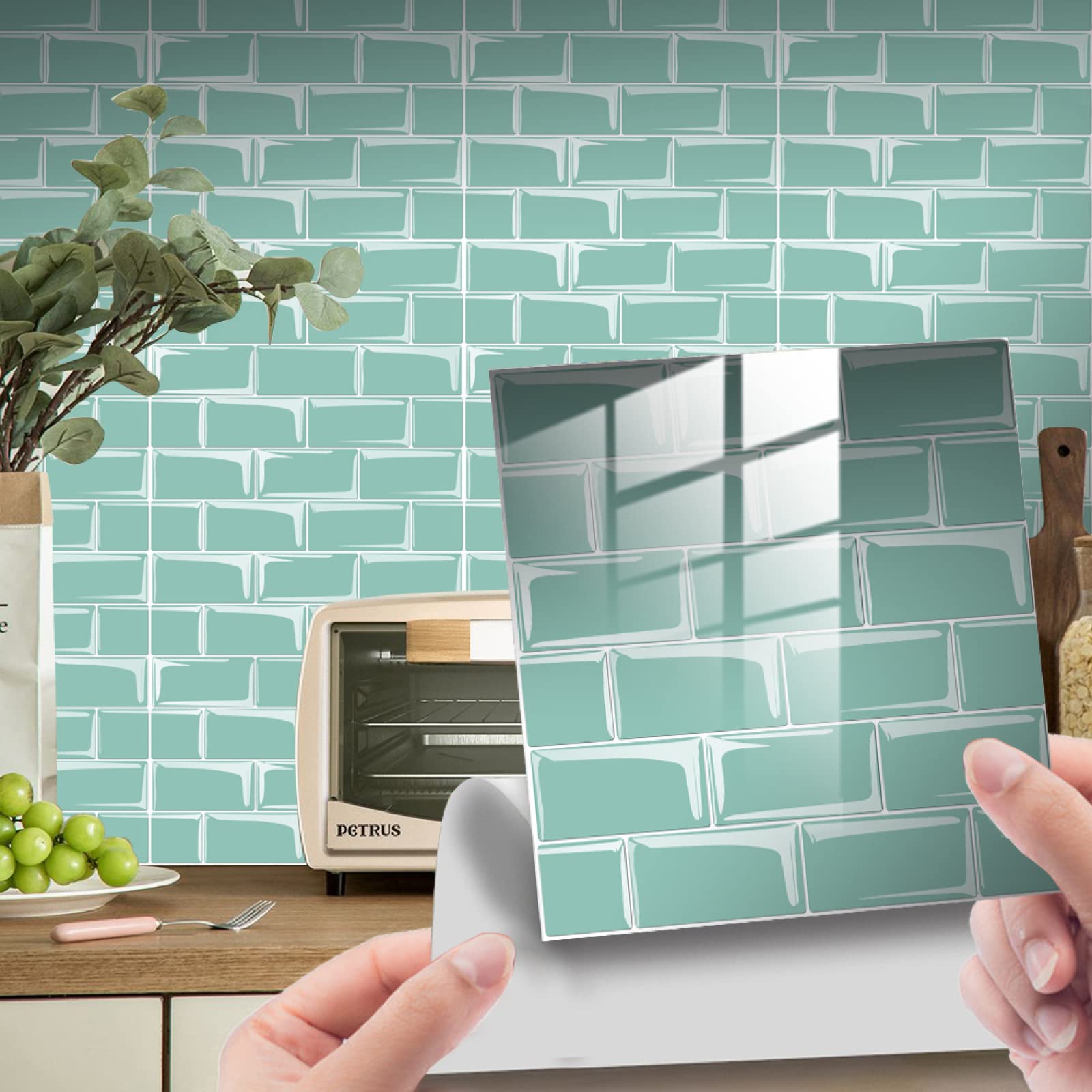 Tile Stickers Teal Geometry Peel and Stick Wallpaper Self Adhesive Wall Tiles Home Decoration DIY on for Kitchen Bathroom Stairs 10 Pcs(20x20cm)