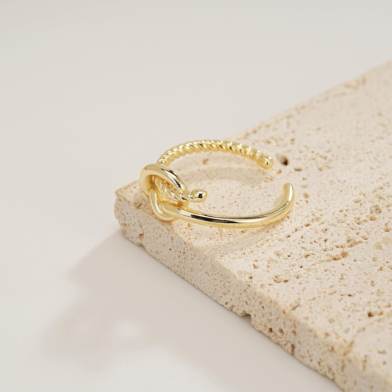 Slyph 14K Gold Plated Adjustable Open Ring for Women, Dainty Knot/Bar/Star/Twist/Sun Stackable Rings Band Statement Jewelry, Minimalist Open Finger Eternity Ring Jewelry Gift - Image 2