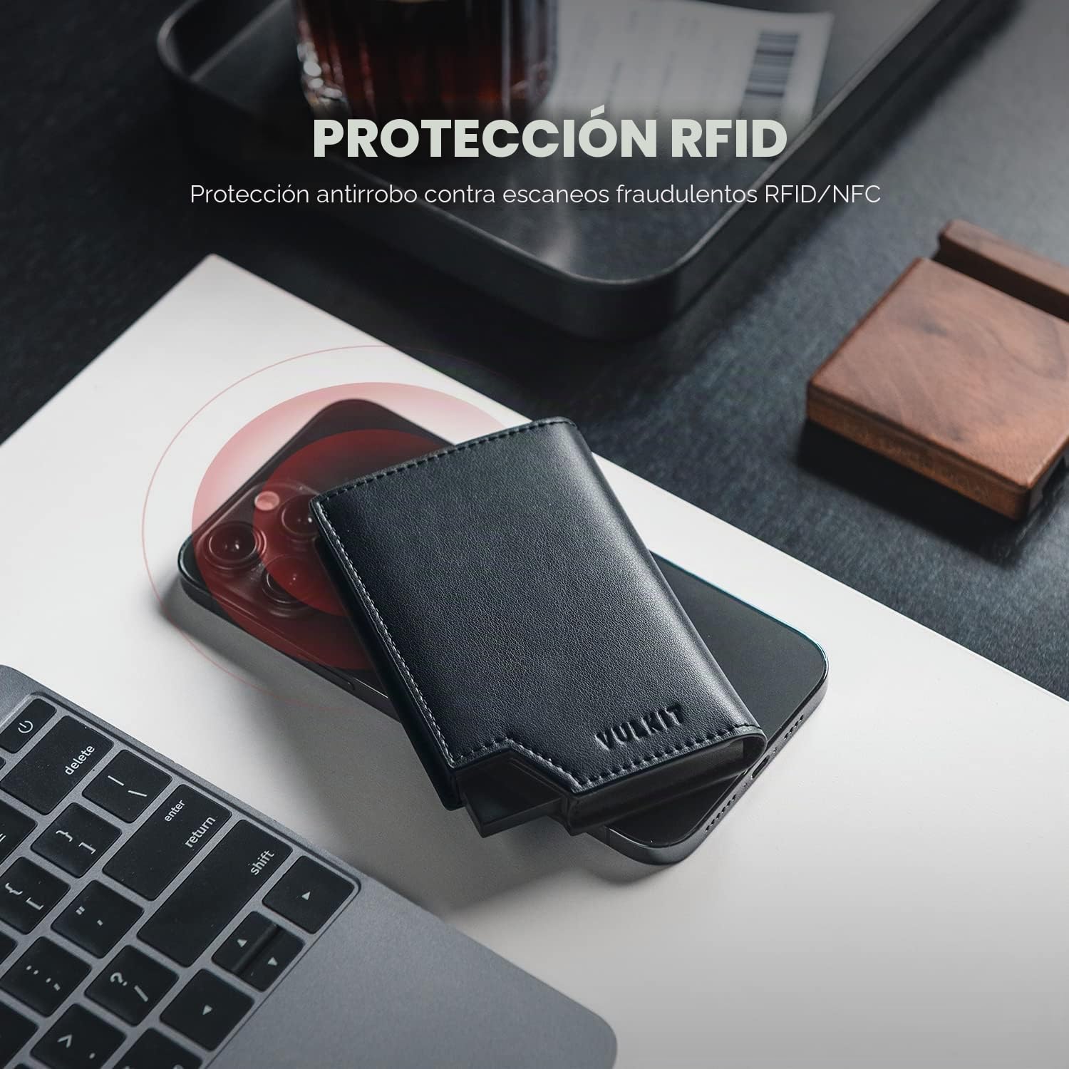 VULKIT Tarjetero Bloqueo RFID Tarjetero Emergente de Cuero para Hombres y Mujeres con Compartimento para Billetes y Cierre Magnético