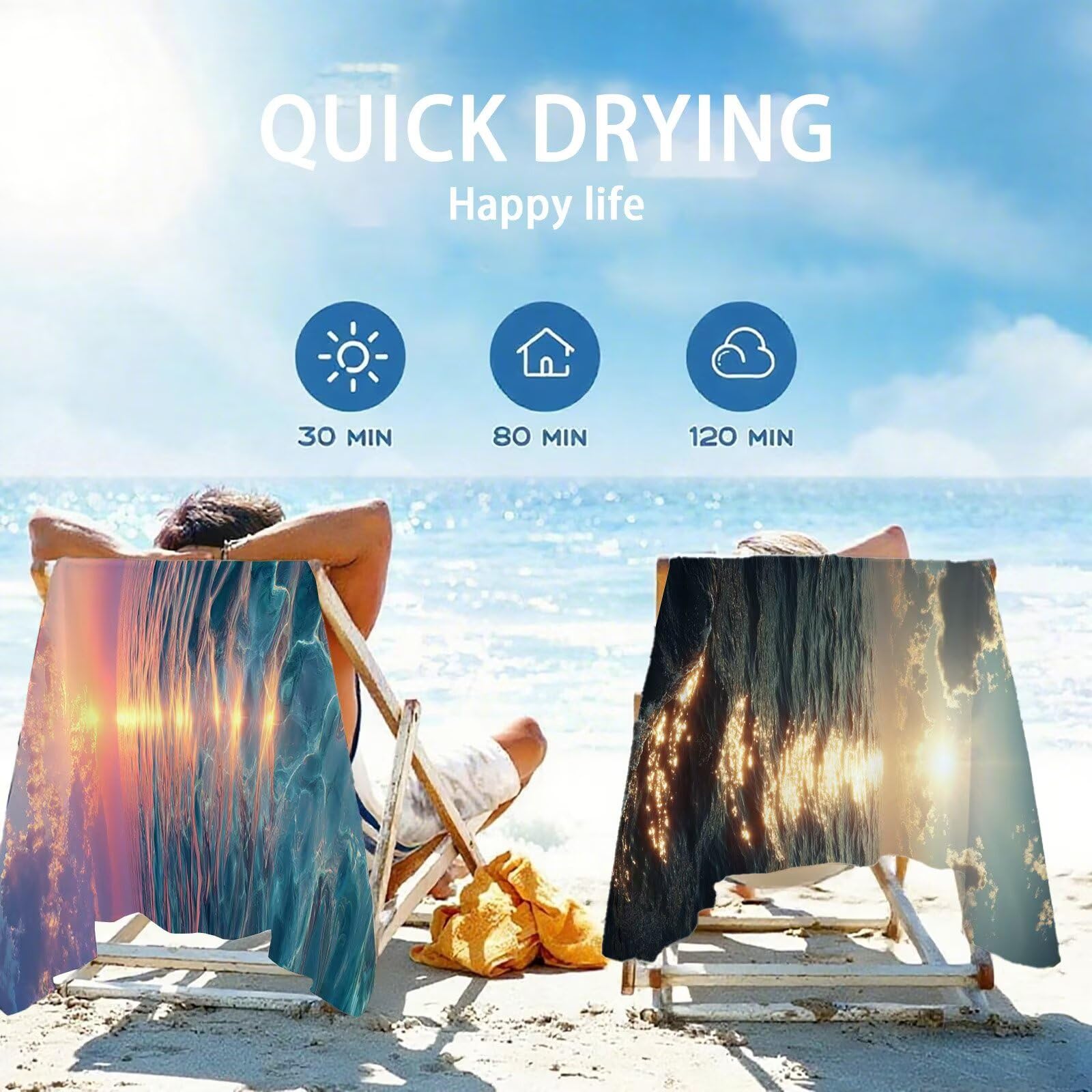 Mikrofaser Strandtuch 90x180cm, Sonnenuntergang Strandtuch Landschaft Saunahandtuc 2 Stück Stranddecke Sandfrei, Schnell Trocknendes, Saugfahiges Strandmatte für Reise Urlaub Schwimmen Camping OC-825