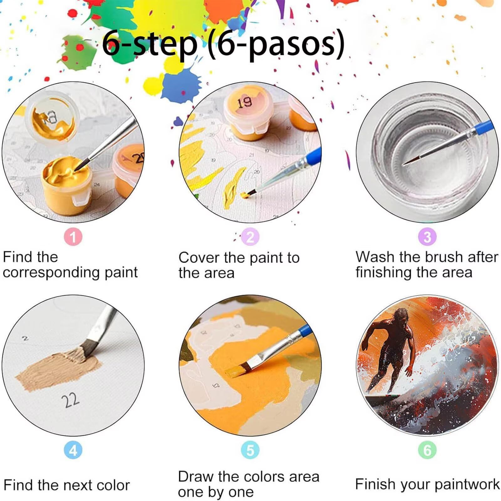 Pintar por Numeros Adultos Ola del océano, Pintar por Numeros Niños Kit Manualidades Adultos Olas Cuadros para Pintar por Numeros Pintura Acrílico, Cuadros Decoracion Salon Modernos 80X160cm 7w-R-0