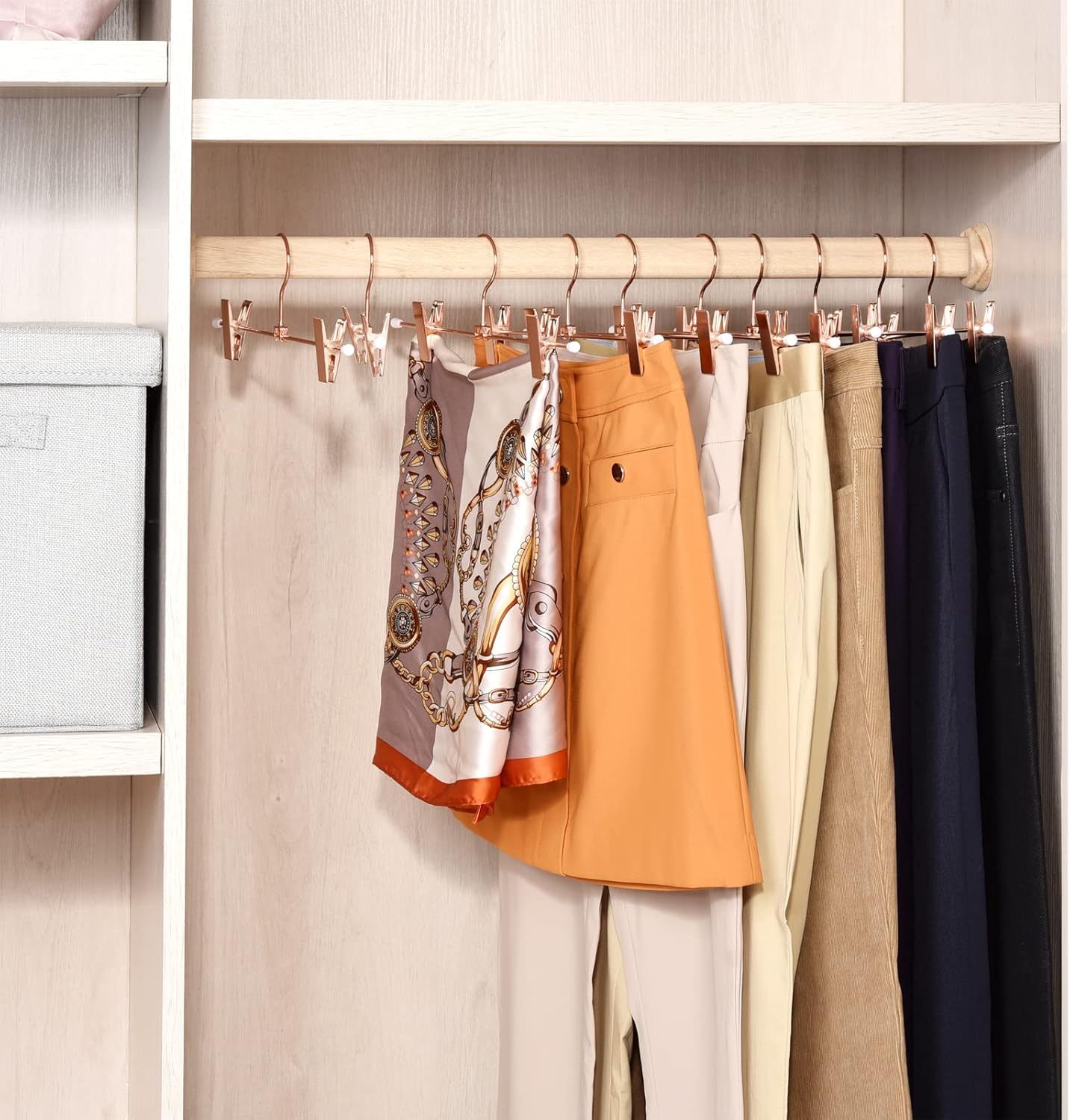 Amber Home 24 Pack Rose Copper Gold Metal Pants Skirts Hangers 12 Inch, Sturdy for Slacks Trousers with 2 Adjustable Non Slip Clips and Swivel Hook (24 Pack)