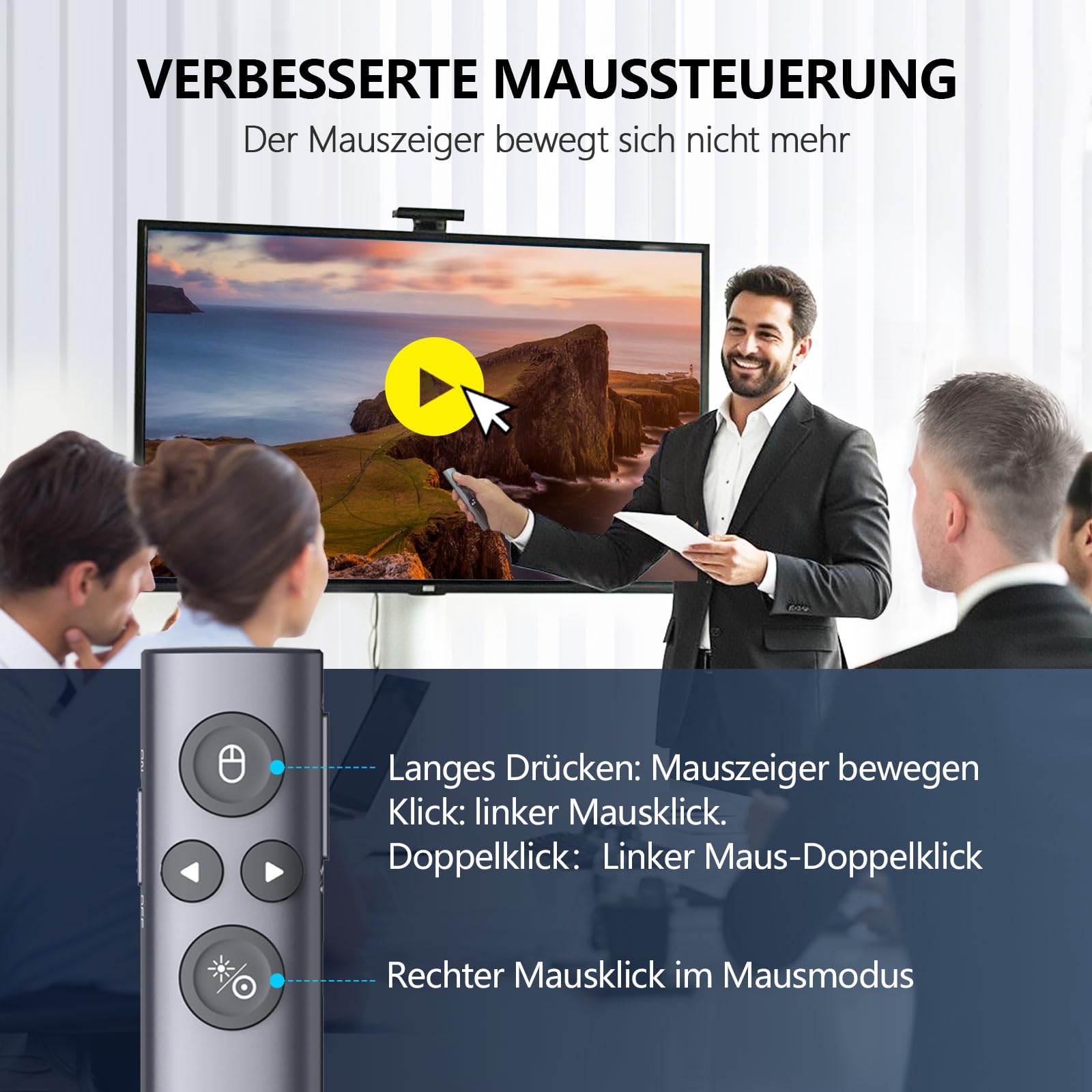 Norwii N95s BLE Präsentations-Fernbedienung mit digitalem Zeiger für PowerPoint-Präsentationen auf TV/Projektionsflächen, drahtlose Presenter-Fernbedienung mit Countdown-Timer (Grün - USB-AC)