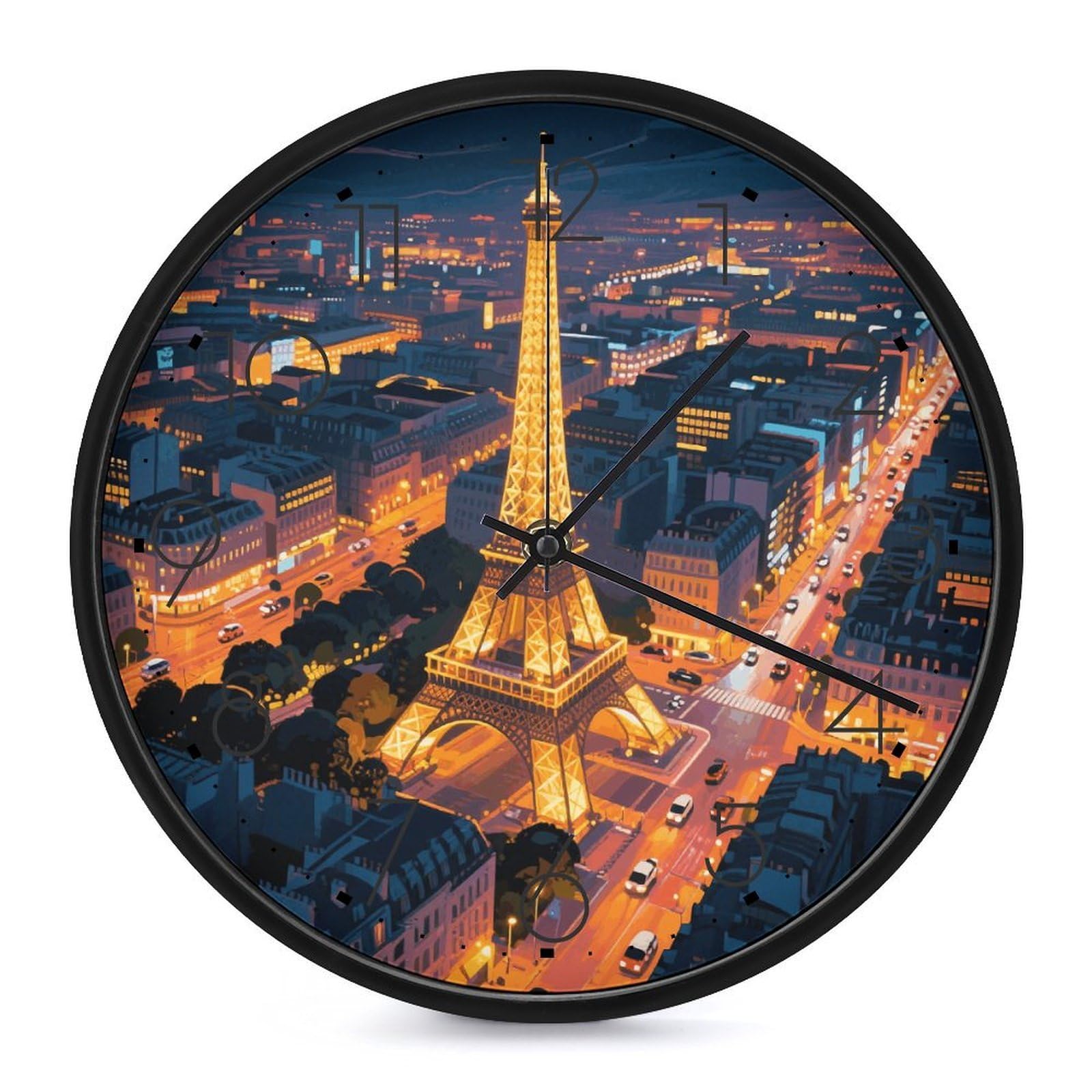 VstaDank Eiffel Tower Wall Clock Battery Operated Silent Non Ticking 10 Inch Decorative Round Wall Clock Modern Fashion Classic Clock for Home Living Room Kitchen Bedroom Office
