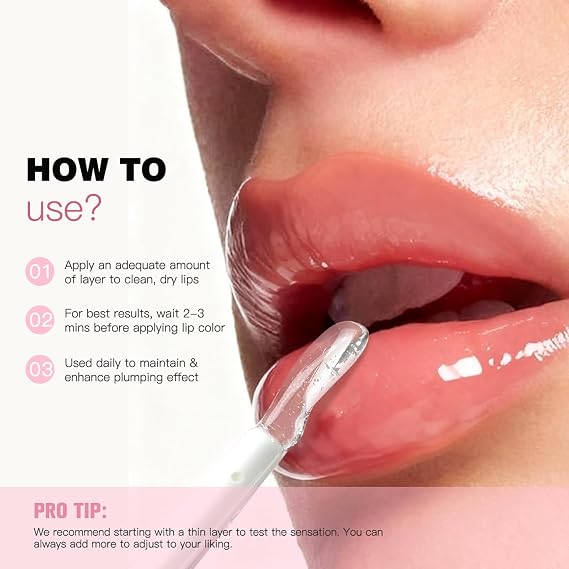 Lip Plumper Gloss with Hyaluronic Acid - Fuller Lips with Lip Plumping Lip Gloss, Long-Lasting Hydration Clear Lip Gloss, Moisturizing, Transparent Lips Balm, Non-Sticky Formula for Daily Use (Rose)