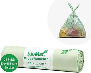 bioMat Kompostierbare 20l Biomüllbeutel mit Tragegriff, 26 Tüten, Premium-Qualität, DIN+ Zertifiziert, Klimaneutral, Made in Germany