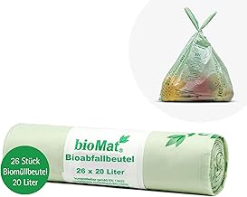 bioMat Compostable 20 Litre Organic Bin Bags with Carry Handle, 26 Bags, Premium Quality, DIN+ Certified, Climate Neutral, Made in Germany