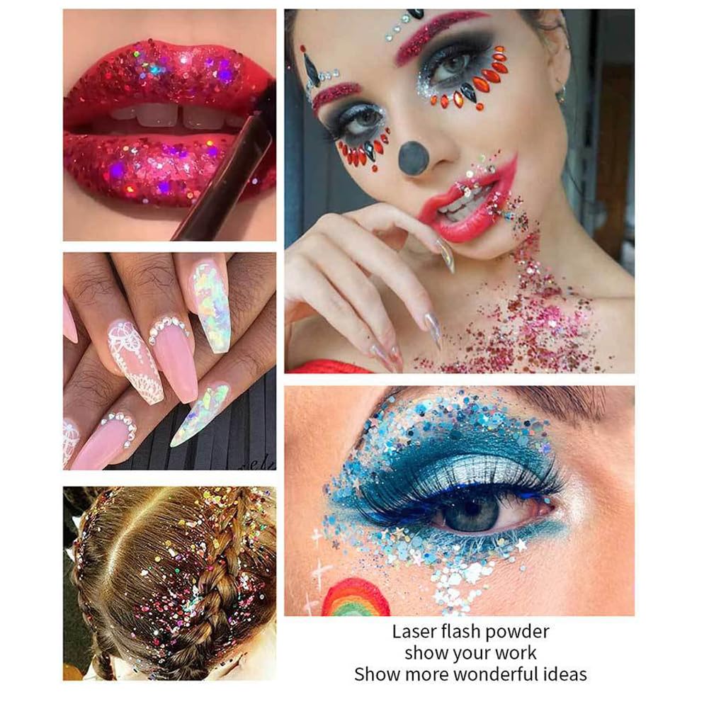 Gel per il corpo, Mardi Gras Face Glitter Make up, scintillanti glitter per capelli grossi, cantanti concerti festival, accessori rave sirena glitter per il viso (#03 rosa)