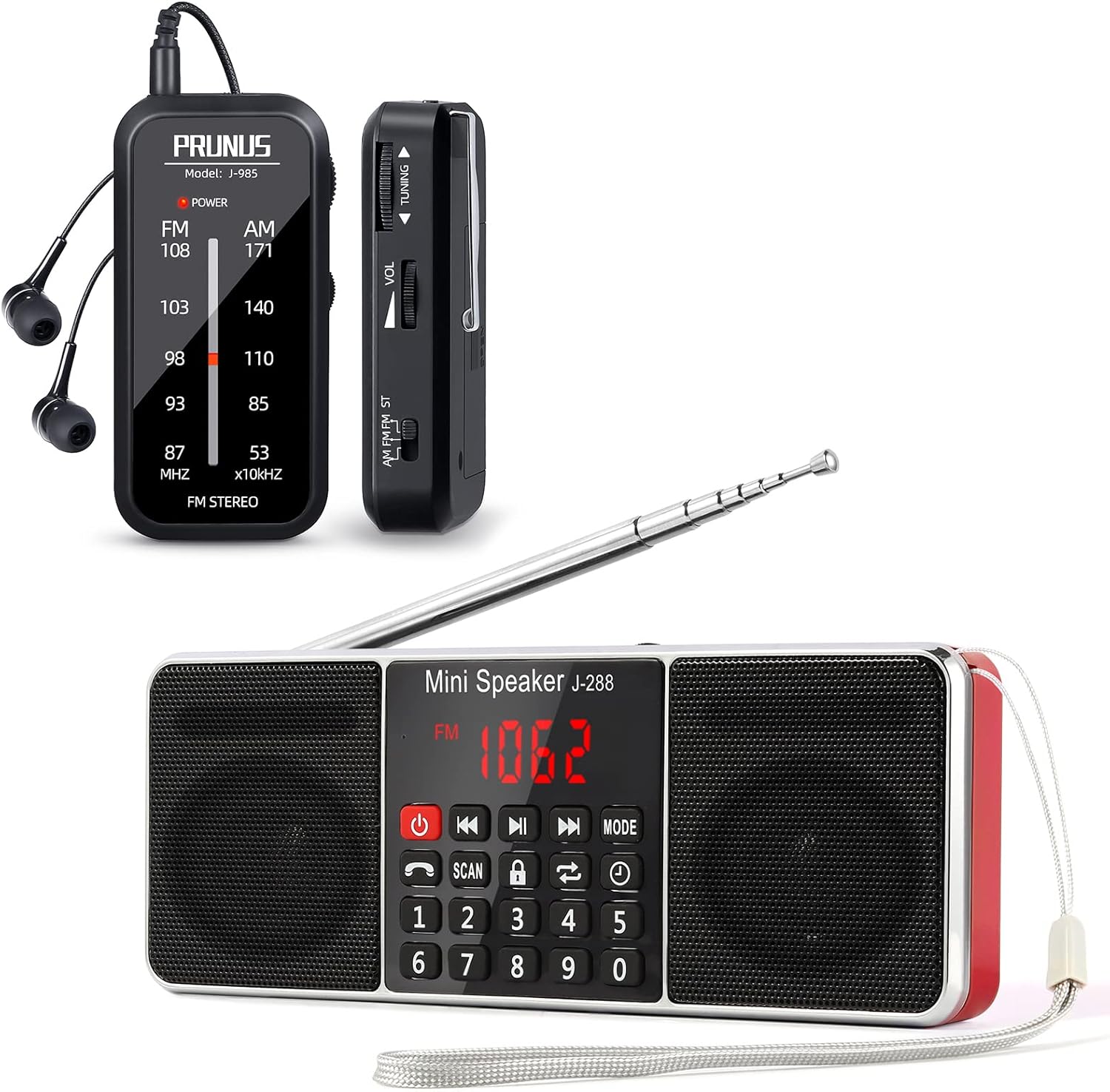 985 Pocket Radio with Earphones + 288 Digital Radio with Double Speaker
