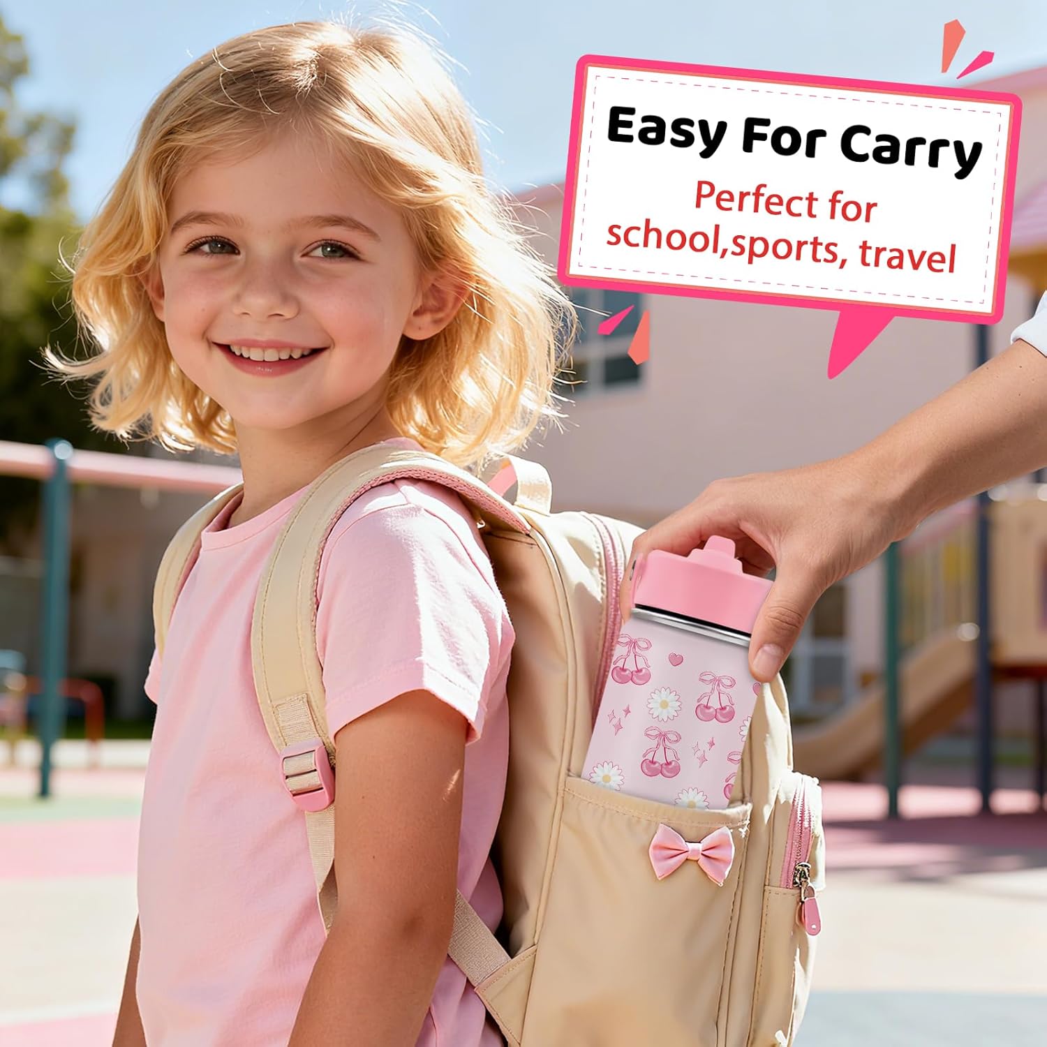 Cherry Gifts for Girls - 18oz Pink Water Bottle with Straw Lid, Stainless Steel Insulated Tumbler, Leakproof, BPA-Free, for Women, Travel - Cherry Lovers Birthday Gift Cup (1pc) - Image 5