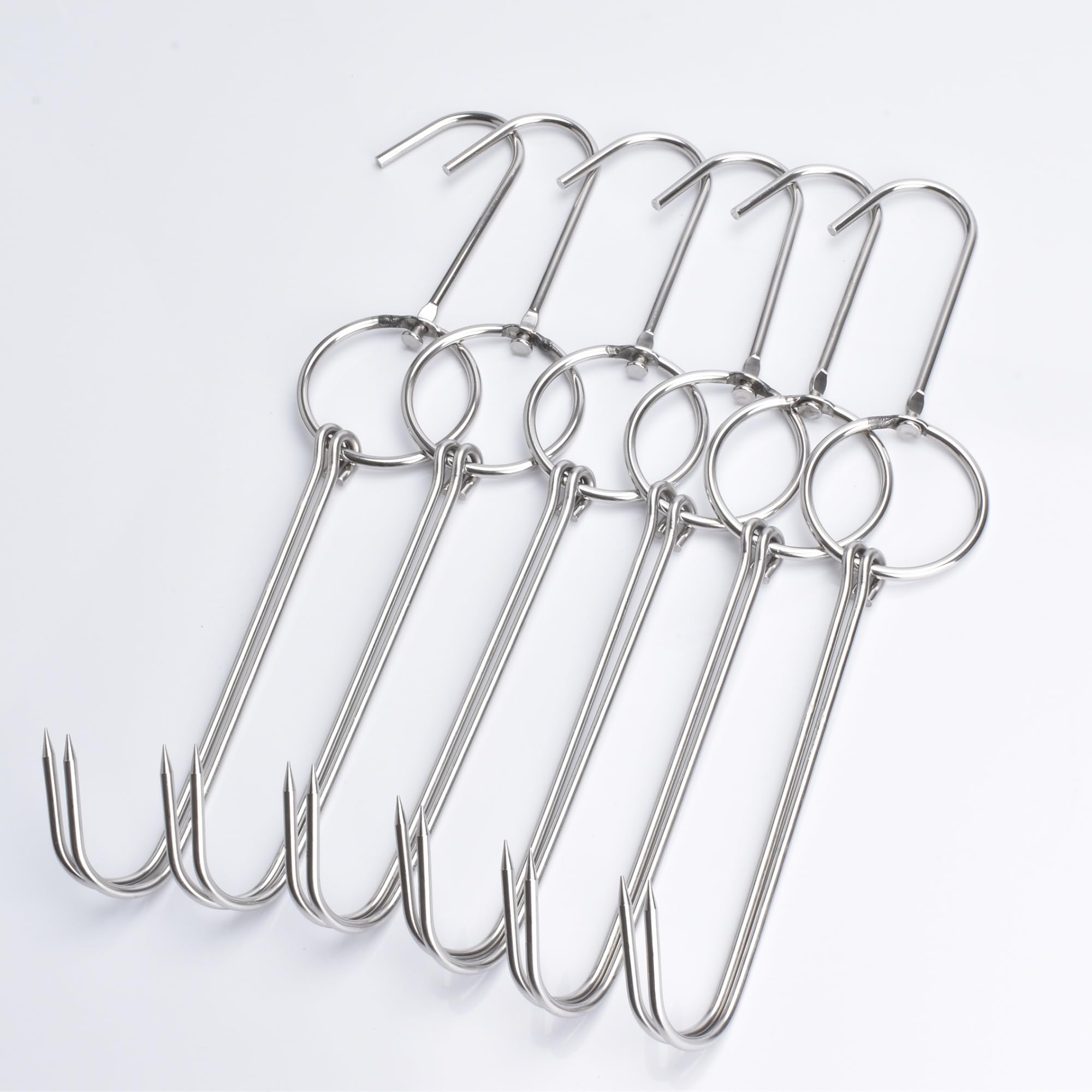 Alele 6PCS 12.5inch Double Meat Hooks,Stainless Steel Poultry Hook Roast Duck Bacon Shop Hook BBQ Grill Hanger Cooking Tools Accessories