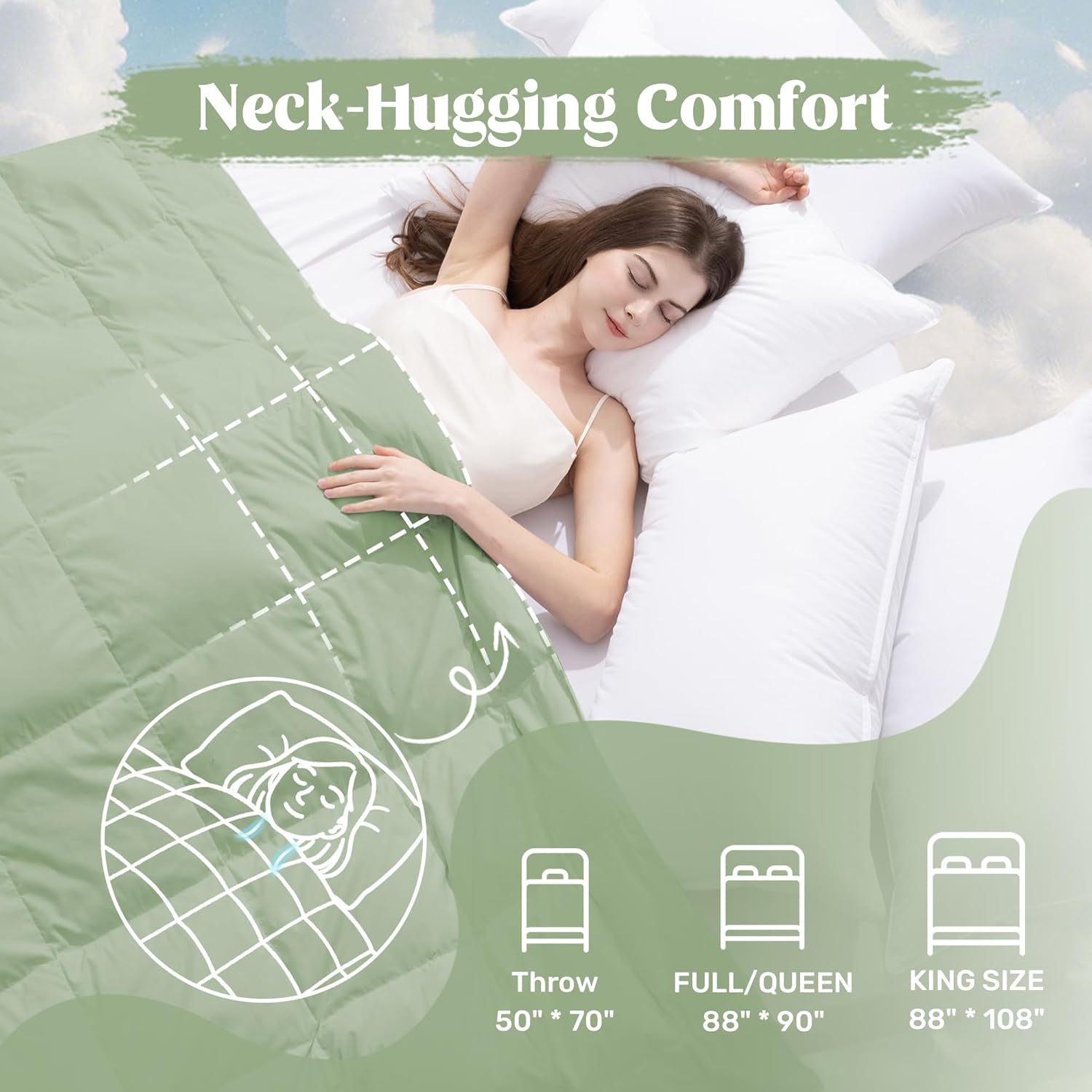 puredown® Soft Feather Down Blanket Lightweight Packable Down & Feather Fill Blanket for Indoor and Outdoor Use, King Size Blankets,88"X108", Sage Green - Image 3