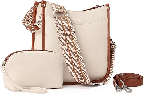 CLUCI - Bolsos para mujer, bolsos bandolera de cuero vegano, modernos, juego de 2 piezas, bolsos tipo hobo con 2 correas ajustables para guitarra