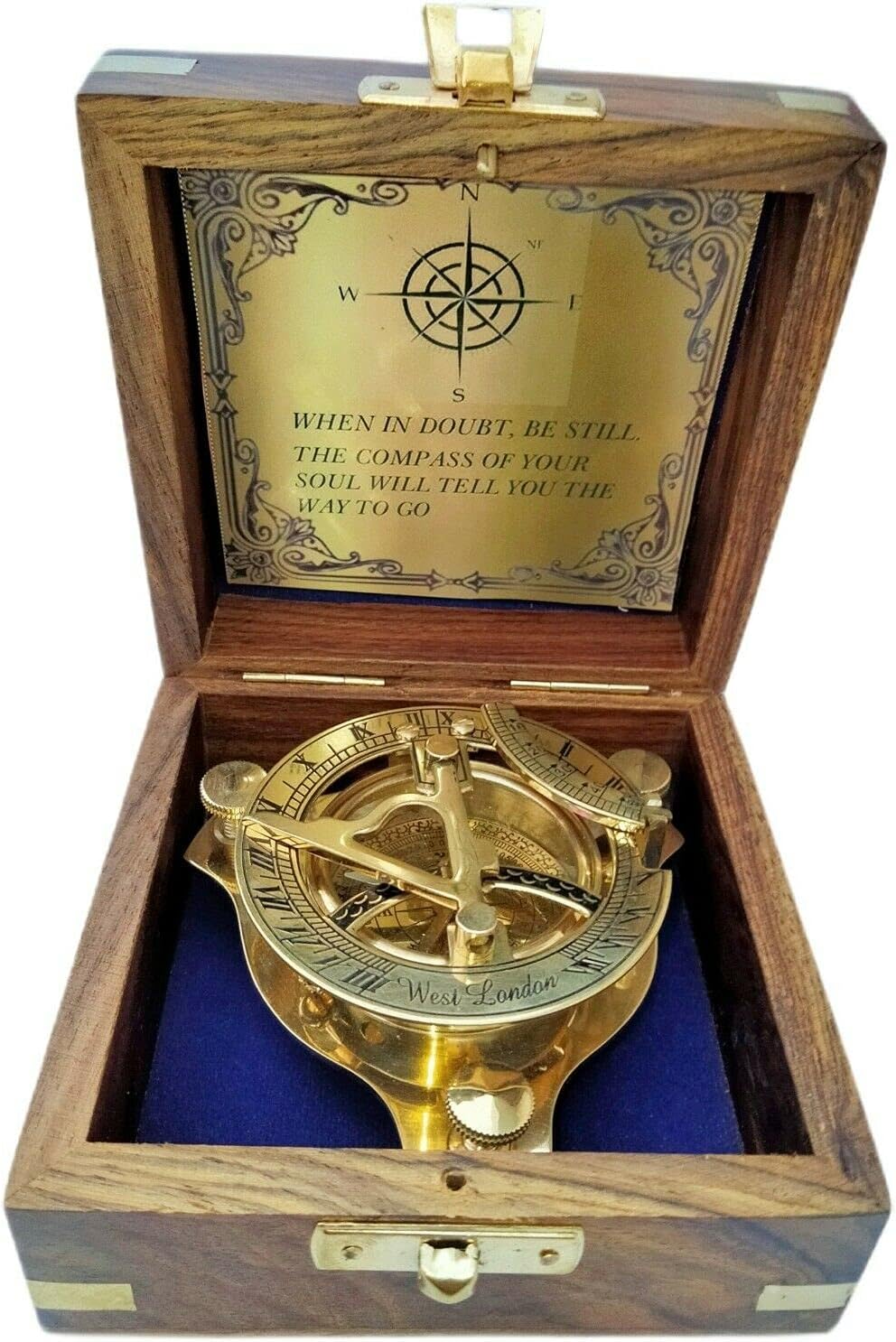 Sundial Brass Compass Shiny Finish with Wood Box Nautical Antique Compass Hunting Outdoor Military Navigation Tool Collectible Gift by AI