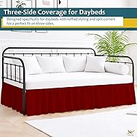 Vista 5 de Falda de cama con volantes con esquinas divididas para camas de día tres lados de cobertura, fácil ajuste, fabricada con microfibra cepillada