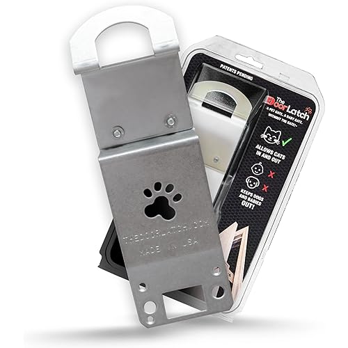 TheDoorLatch Cat Door Strap and Latch, Sturdy Door Holder for Keeping Dogs and Kids Out of Rooms, Litter Boxes, and Food, Steel Silver Color Cat Door Latch