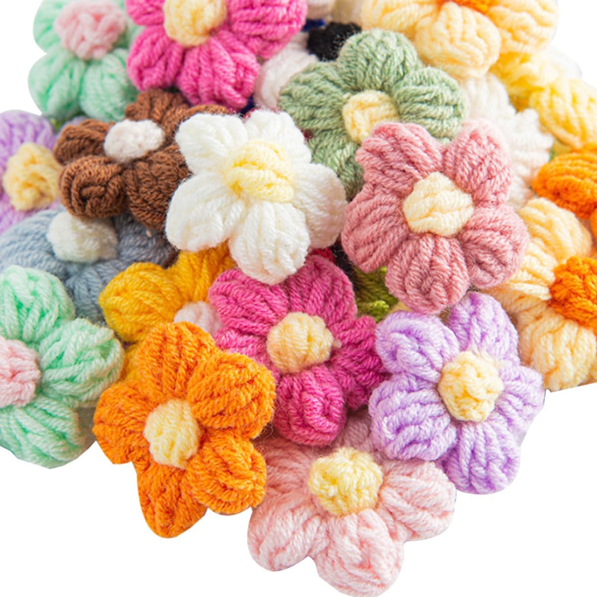 Ewanda store 50Pcs Crochet Flowers Puff Flowers Knitted...