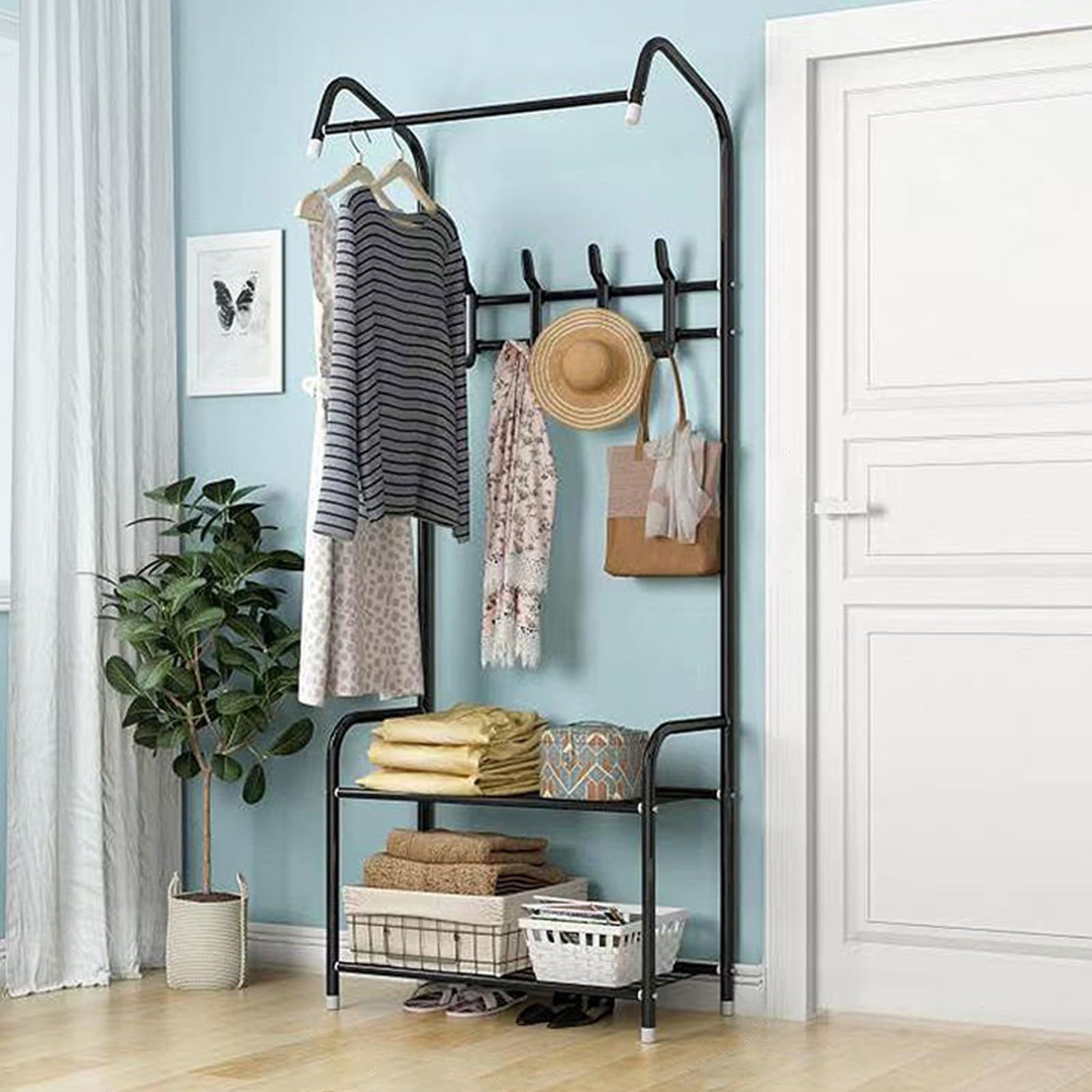 Perchero, Perchero con Ganchos Extraíbles para Zapatos Perchero de 2 Niveles para Pasillo baño Sala de estar A,60 * 31 * 170CM