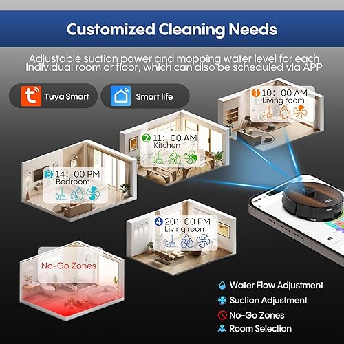 Miniatura 7 de Robot aspirador y trapeador con LiDAR, 5000 Pa de succión fuerte robot aspirador autovaciado durante 60 días de limpieza manos libres, robot