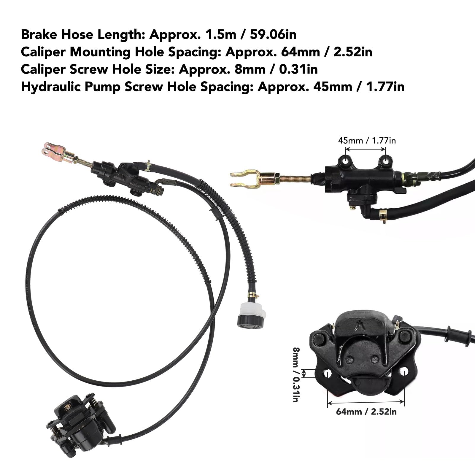 Generic Set di utensili per pinze freno a disco in lega di acciaio posteriore idraulico a disco con tubo da 1,5 m montaggio 64 mm 3 parti chiave per bici da kart ATV Quad Go