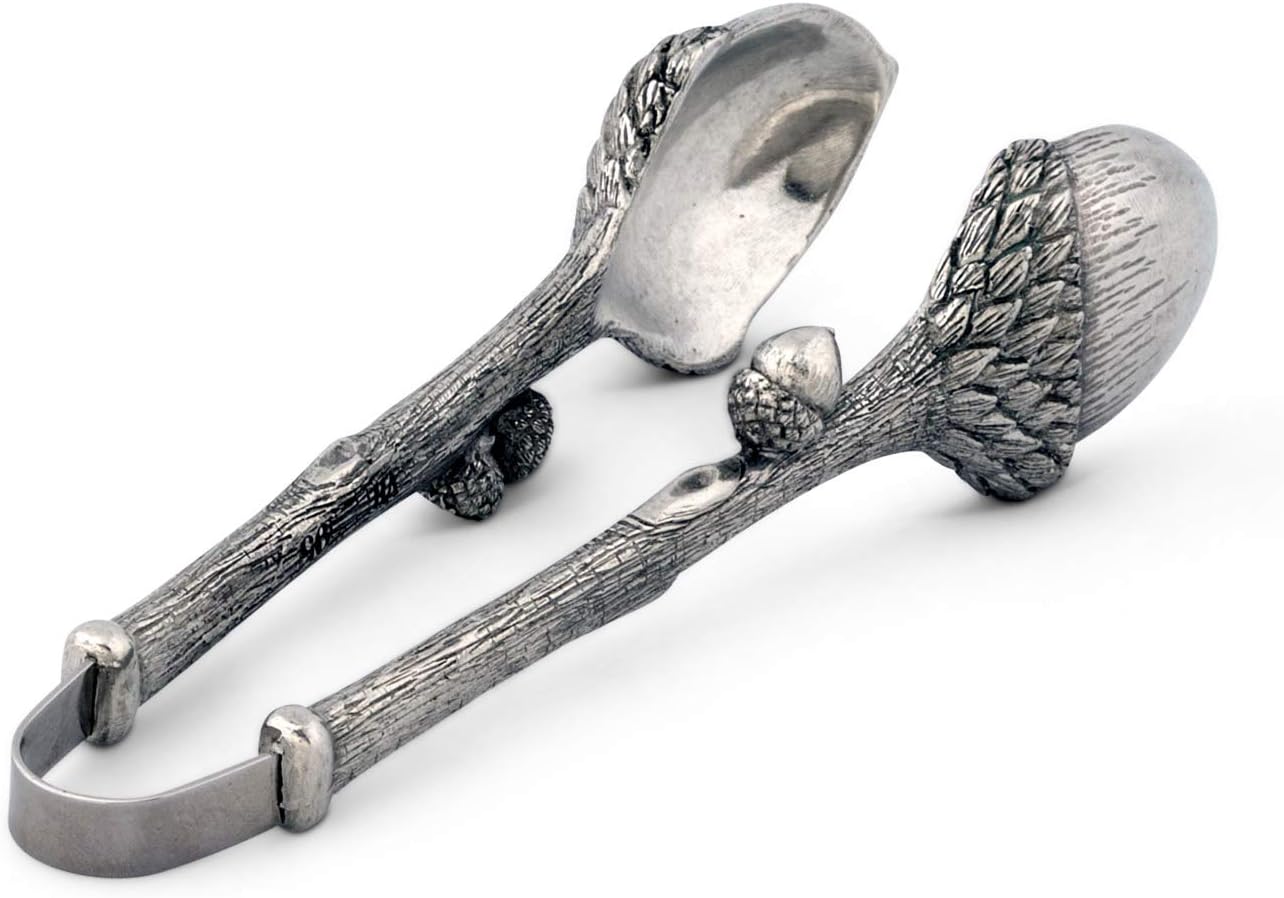 Vagabond House Pewter Acorn Pattern Nut/Sugar/Snack Tongs 4 inch Long