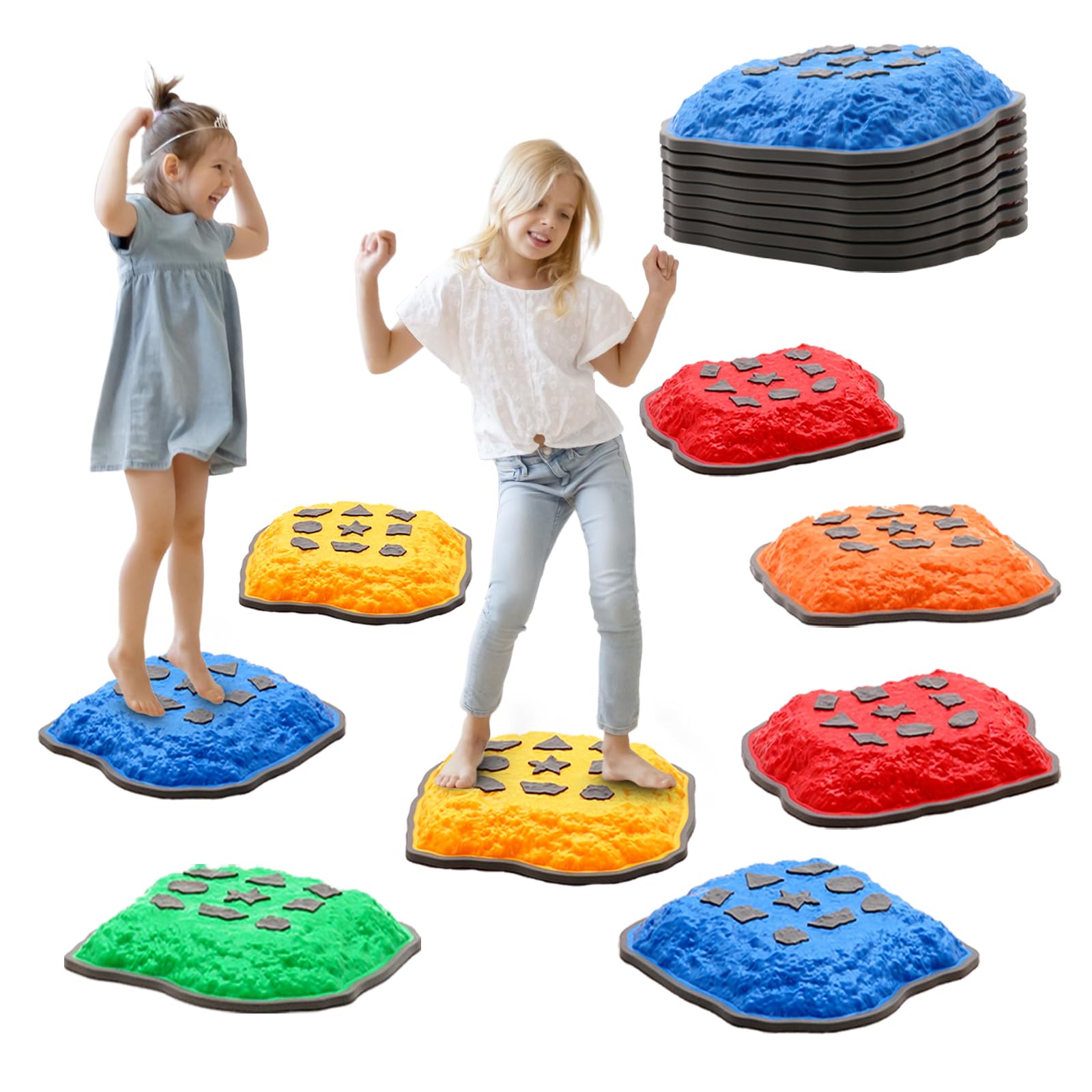 Stepping Stones for Kids,8 PCS Durable Non-Slip Sensory Balance Stones,Promoting Children's Coordination and Motor Skills,Obstacle Course,Gifts for 3+,Indoor & Outdoor Play Set