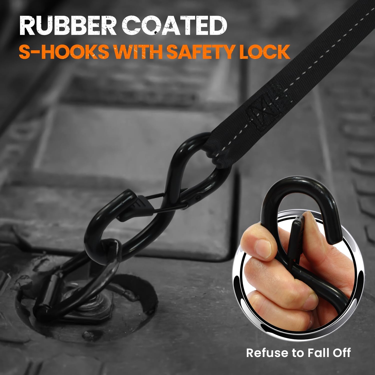 Heavy Duty Retractable Ratchet Straps (4 Pack) - 1IN x 12 FT Self Retractable Tie Down Straps - 1,500LB Break Strength Automaitc Ratchet Straps for Motorcycle, Truck, Cargo, Trailer (Black) - Image 3