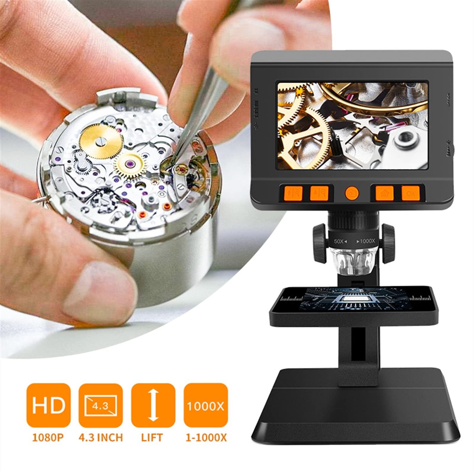 LCD Mikroskop cyfrowy 4,3 "Handheld Usb. mikroskop 5 0X-1000X Moneta Camera Powiększenie mikroskopu wideo z 8 DOPROWADZIŁO(P10 Stand)