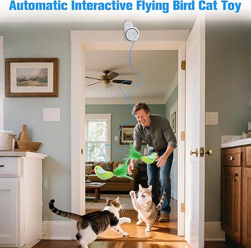 Miniatura 2 de Juguetes interactivos para gatos de interior, juguete eléctrico automático de plumas de pájaro volador – El mejor juguete de enriquecimiento para