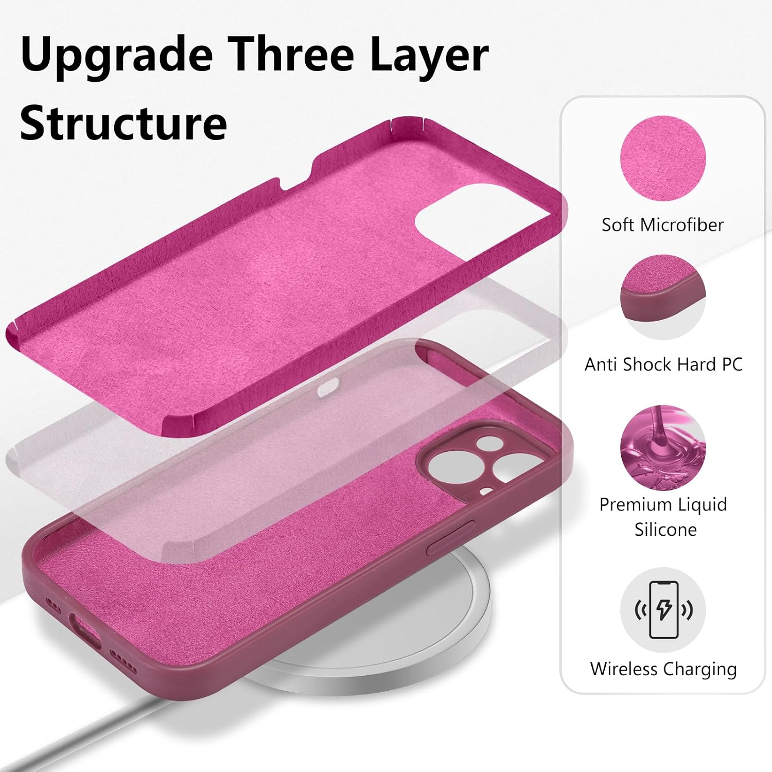 for iPhone 13 Case,Liquid Silicone Case,Wine Red image 3