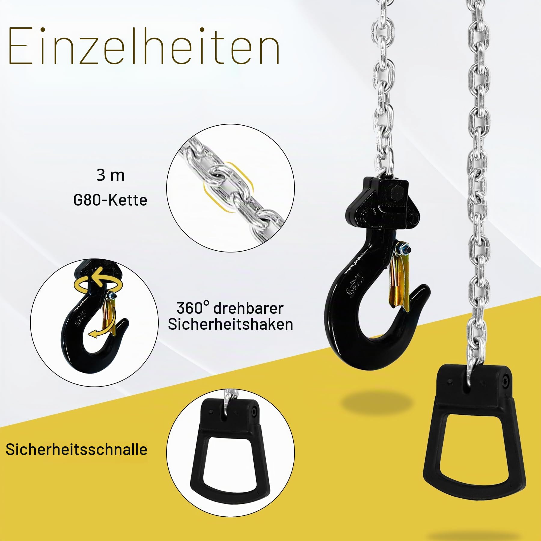 250 kg manueller Hebel-Kettenzug, Mini-Abzieher, 1/4 Tonnen Kapazität, tragbare Kette, 3 m Hebebühne, G80-Kette, Ratschenhebel mit Haken | Tragbare Kette mit 3 m Hebebühne G80, Ratschenhebel mit Haken