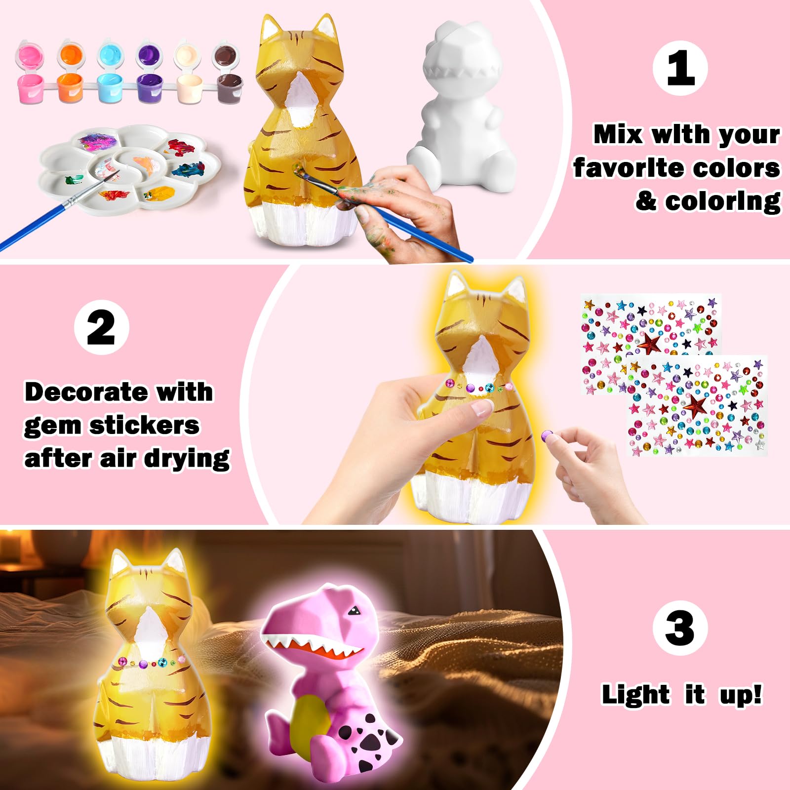 FunzBo Paint Sets for Kids, Dinosaur Craft for Boys with Art Supplies & Map, Kids Painting Set Arts and Crafts Toys Paint Your Own Dinosaur Kit for 3 4 5 6 7 8 9 Years Old Christmas Birthday Gifts