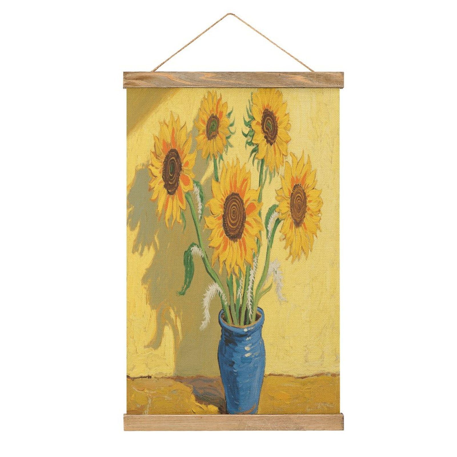 VstaDank Sunflower Hanging Poster with Wooden Frame Modern Linen Hanging Painting Retro Style Wall Decor Art Painting for Living Room,Bedroom Decor Poster Frame 20.4x13.1inch