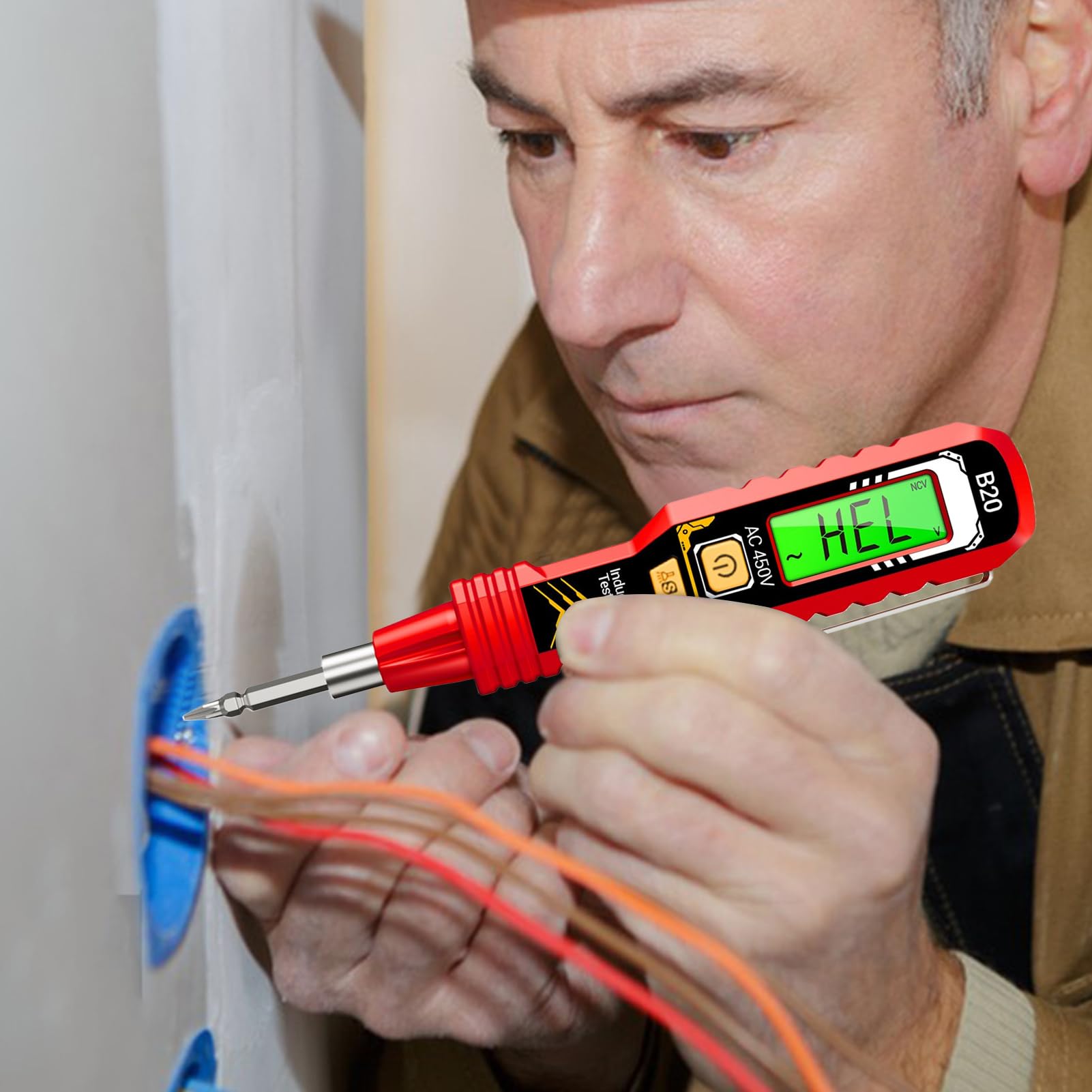 Cercafase Senza Contatto | 6.34 Pollici Penna Rilevatore Di Tensione | 48g Mini Tester Elettricista Ricaricabile | Con Auto-Ranging Per Letture Precise, LED Integrato Per Riparazioni E Cantieri