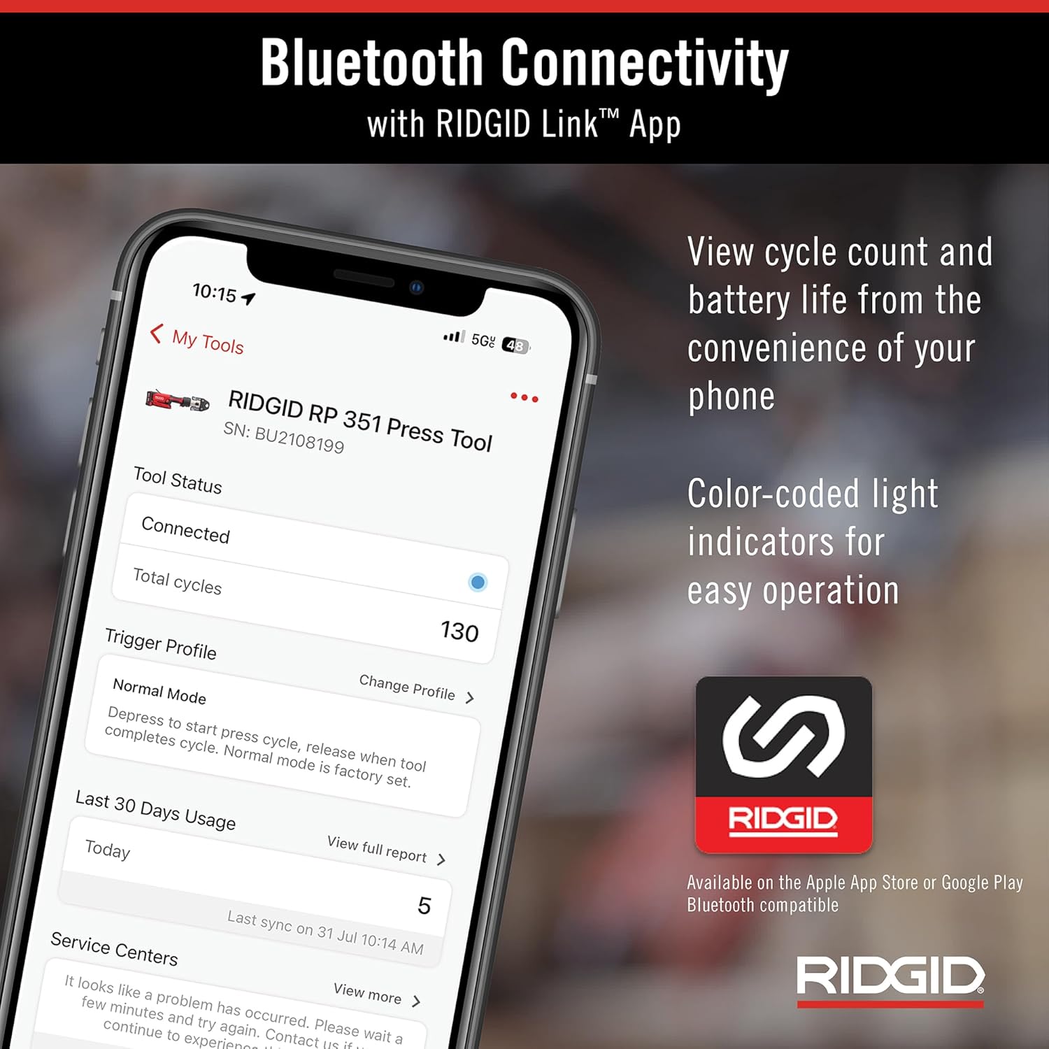 RIDGID 67223 Model RP 351 ProPress Standard Press Tool, Pressing Tool with Bluetooth Connectivity and LED Interface